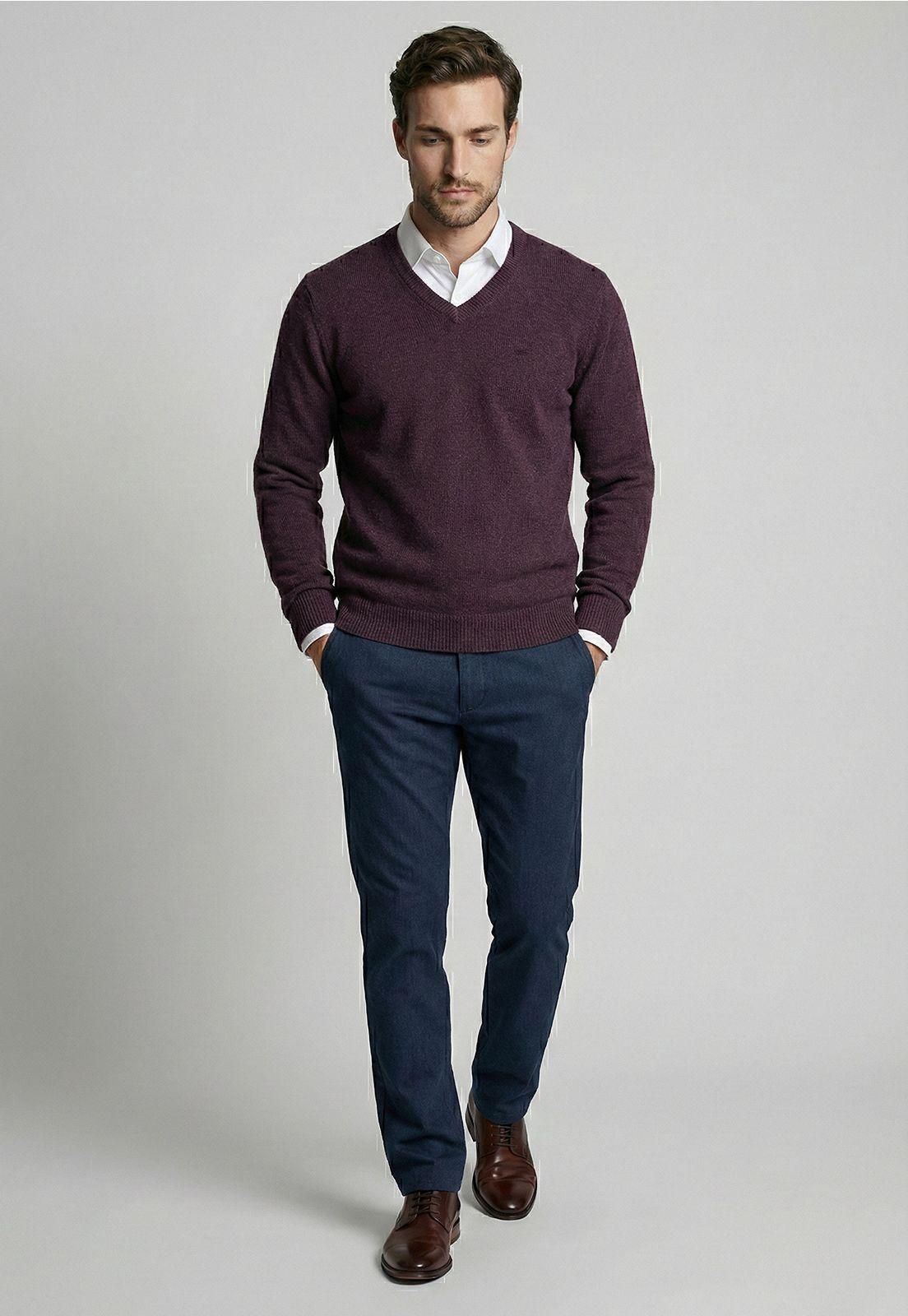 Sweater Atlanta V-Neck Burgundy Melange-1