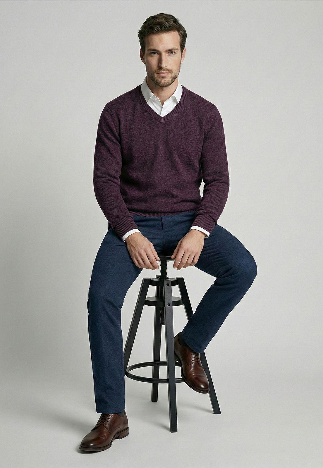 Sweater Atlanta V-Neck Burgundy Melange-4