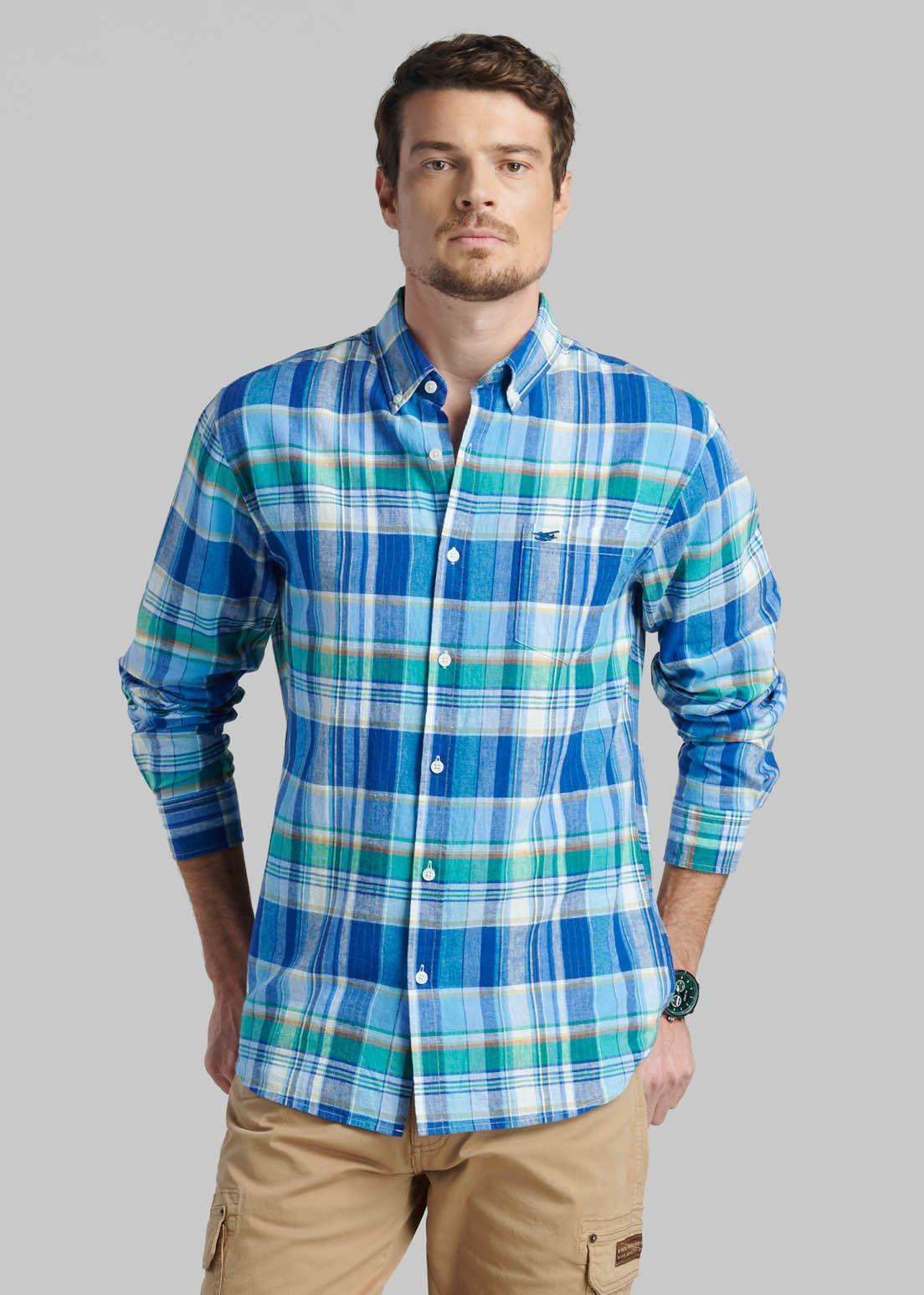 Camisa Lino Check Arvada Blue-0