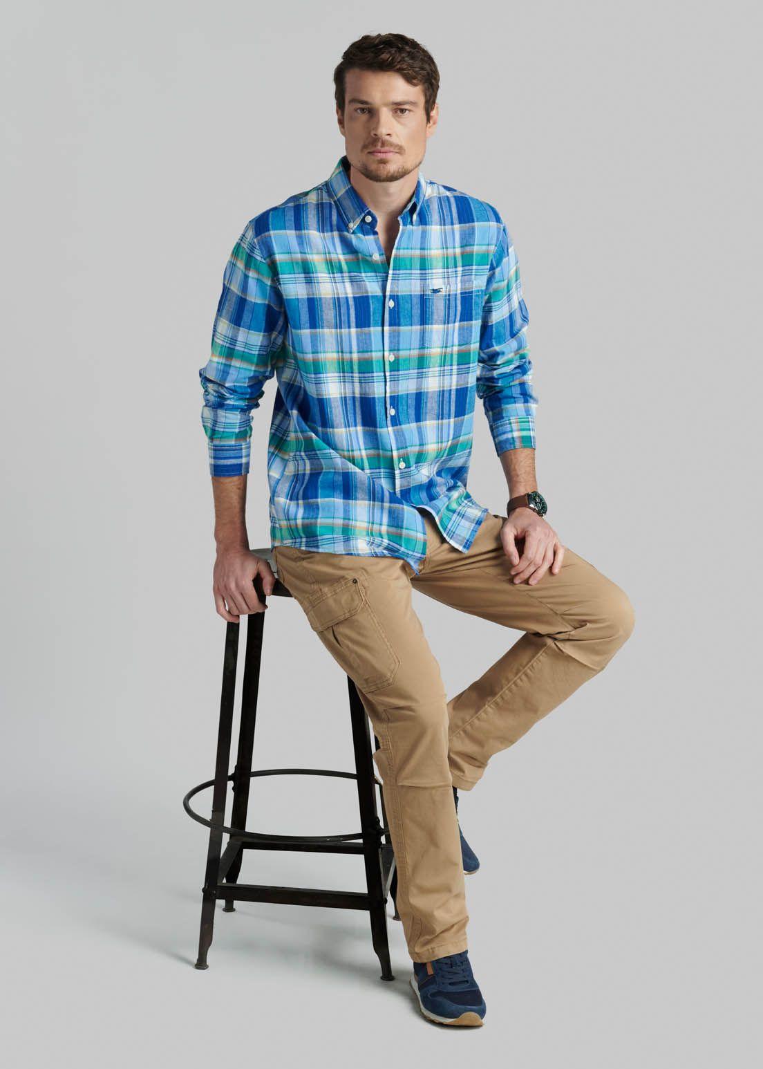 Camisa Lino Check Arvada Blue-4