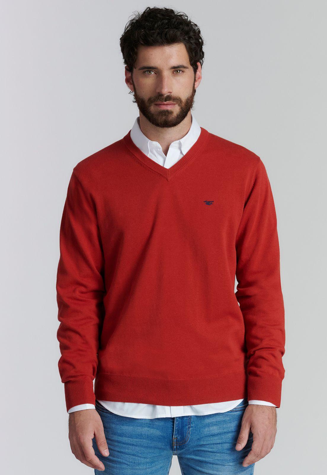 Sweater V Neck Solido F Smart Casual Brick-0