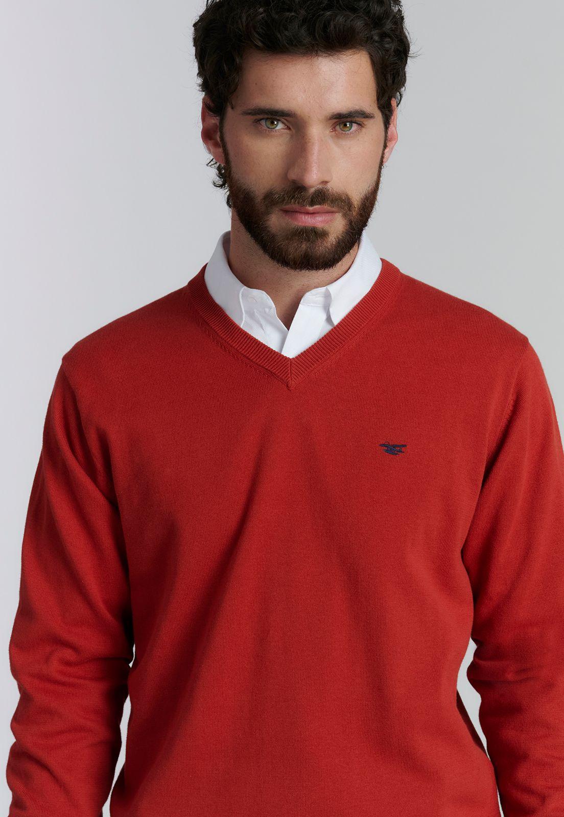 Sweater V Neck Solido F Smart Casual Brick-2