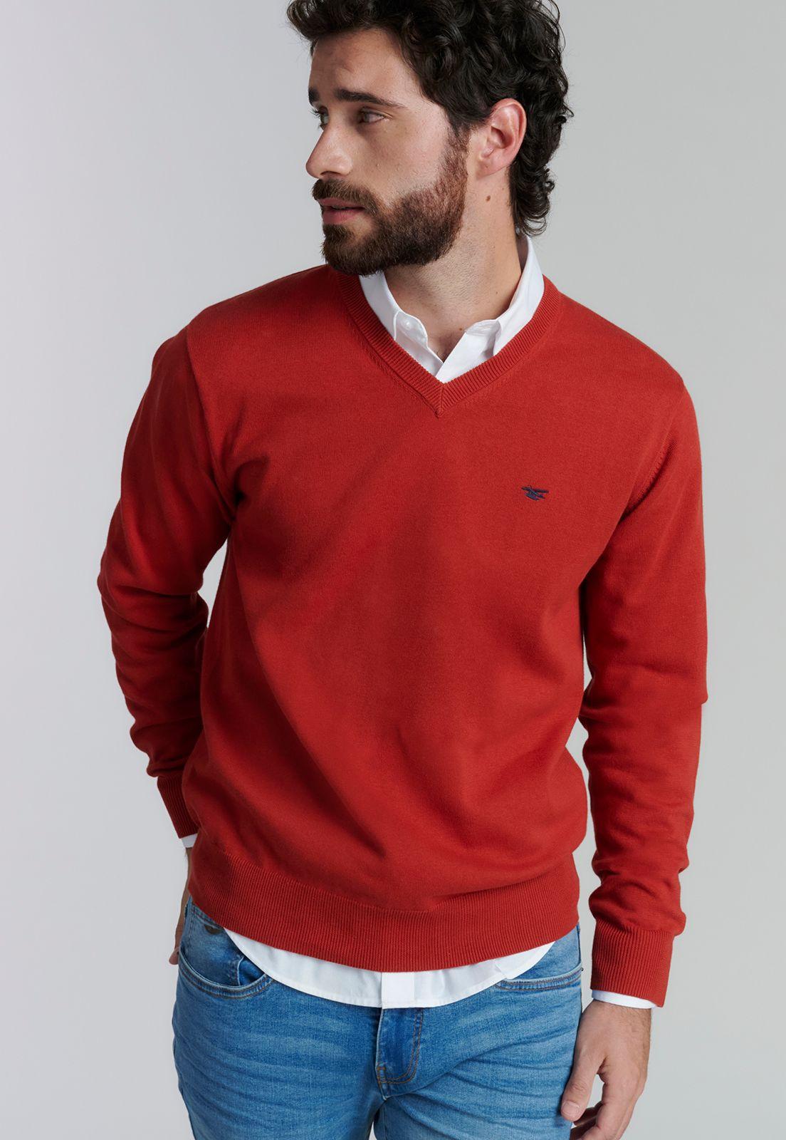 Sweater V Neck Solido F Smart Casual Brick-4