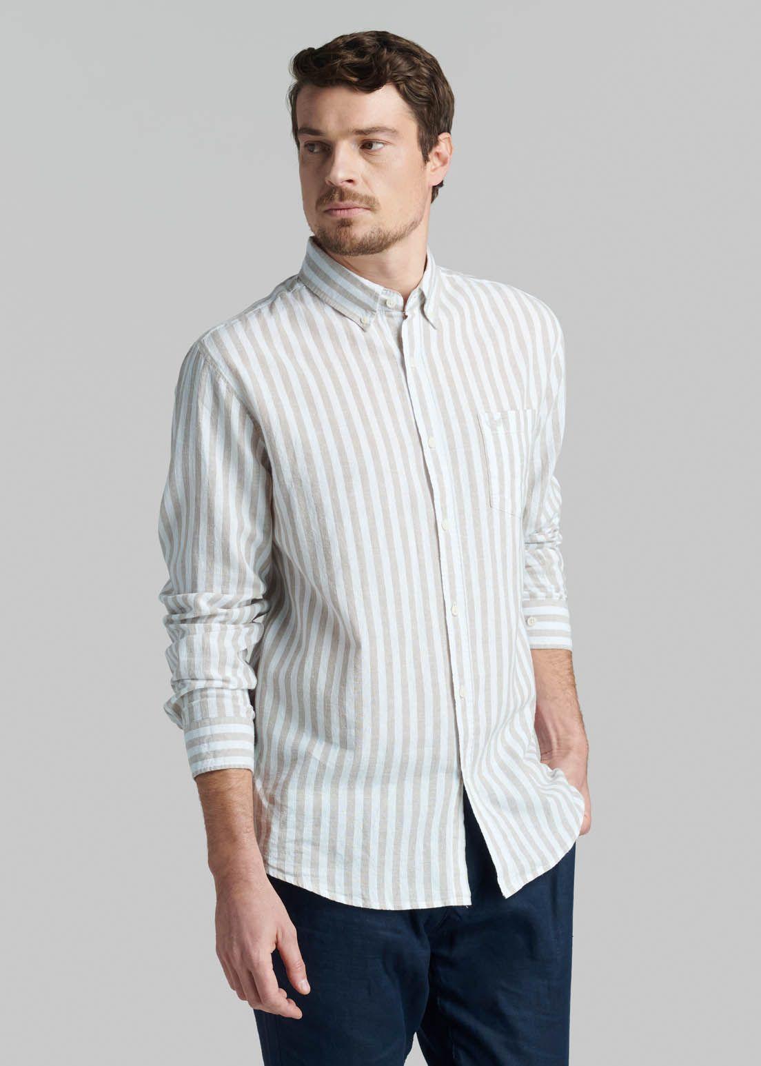 Camisa Lino Listada Omaga Beige-0