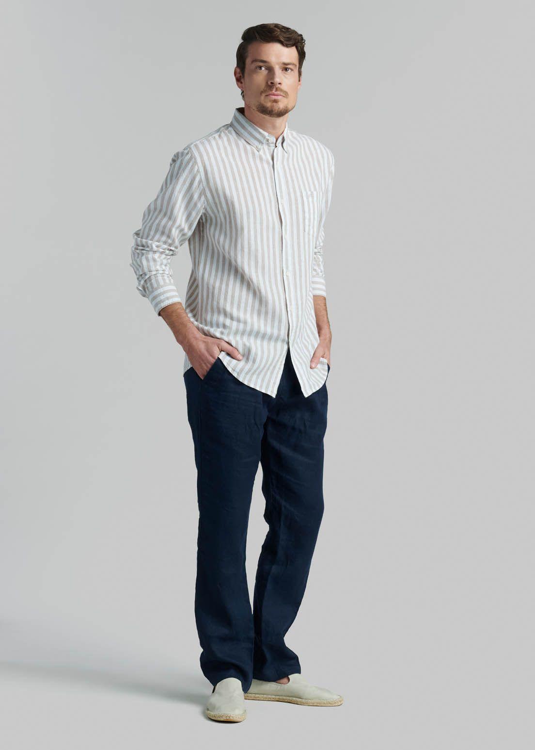 Camisa Lino Listada Omaga Beige-1