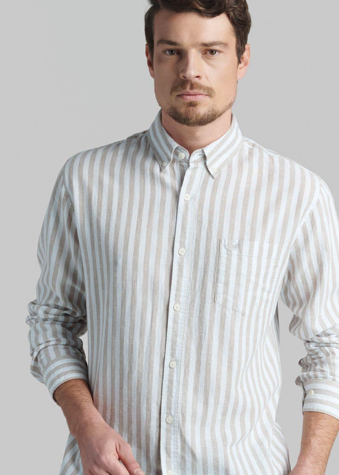 Camisa Lino Listada Omaga Beige-2