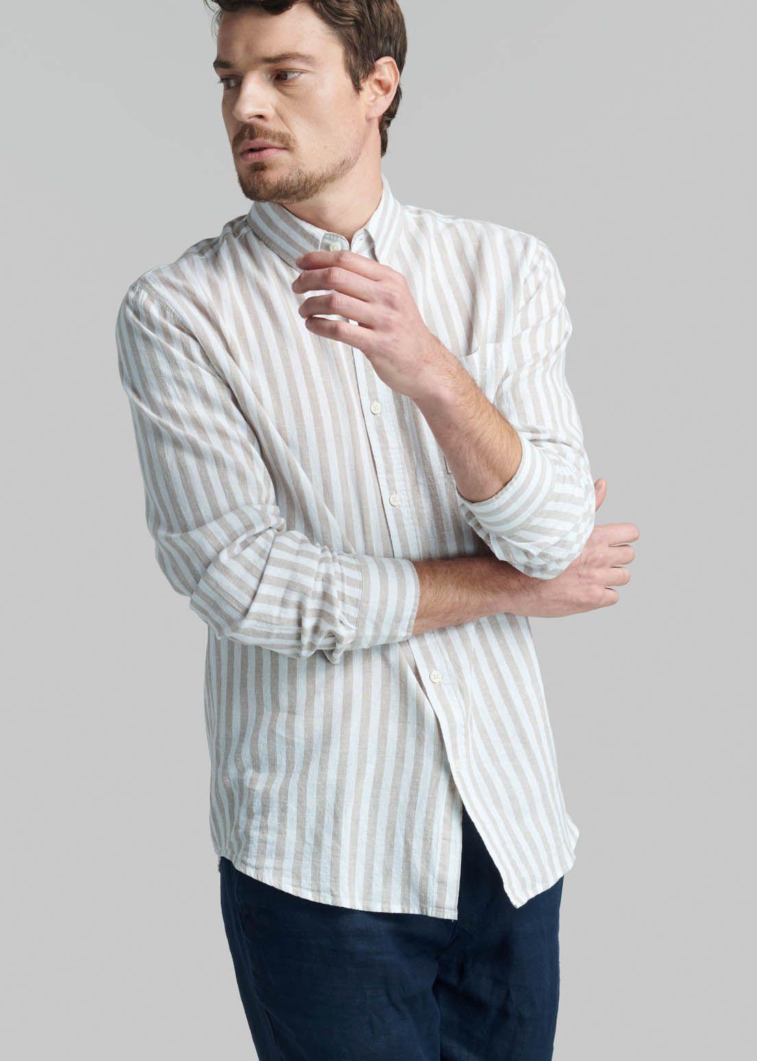 Camisa Lino Listada Omaga Beige-4