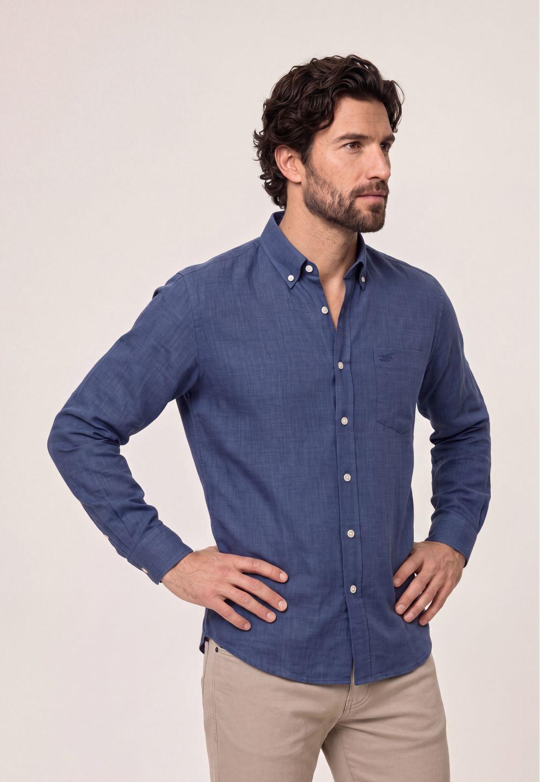 Camisa Sport Lino Melange Navy-0