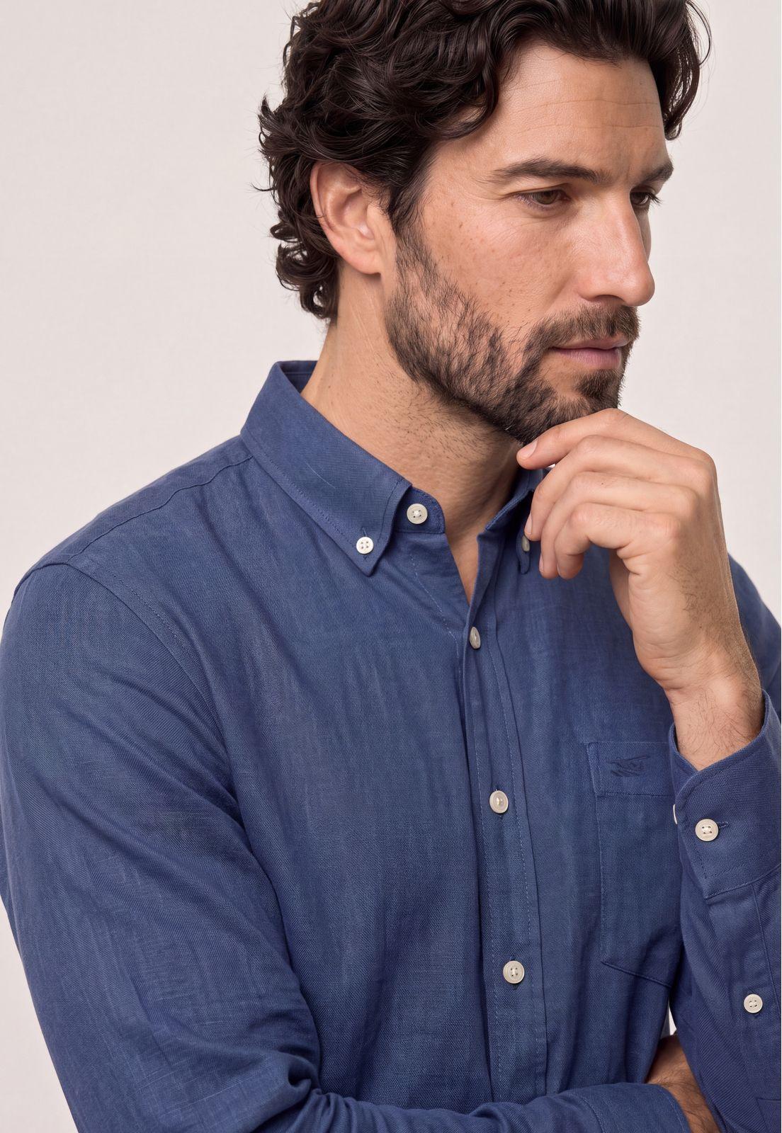 Camisa Sport Lino Melange Navy-3