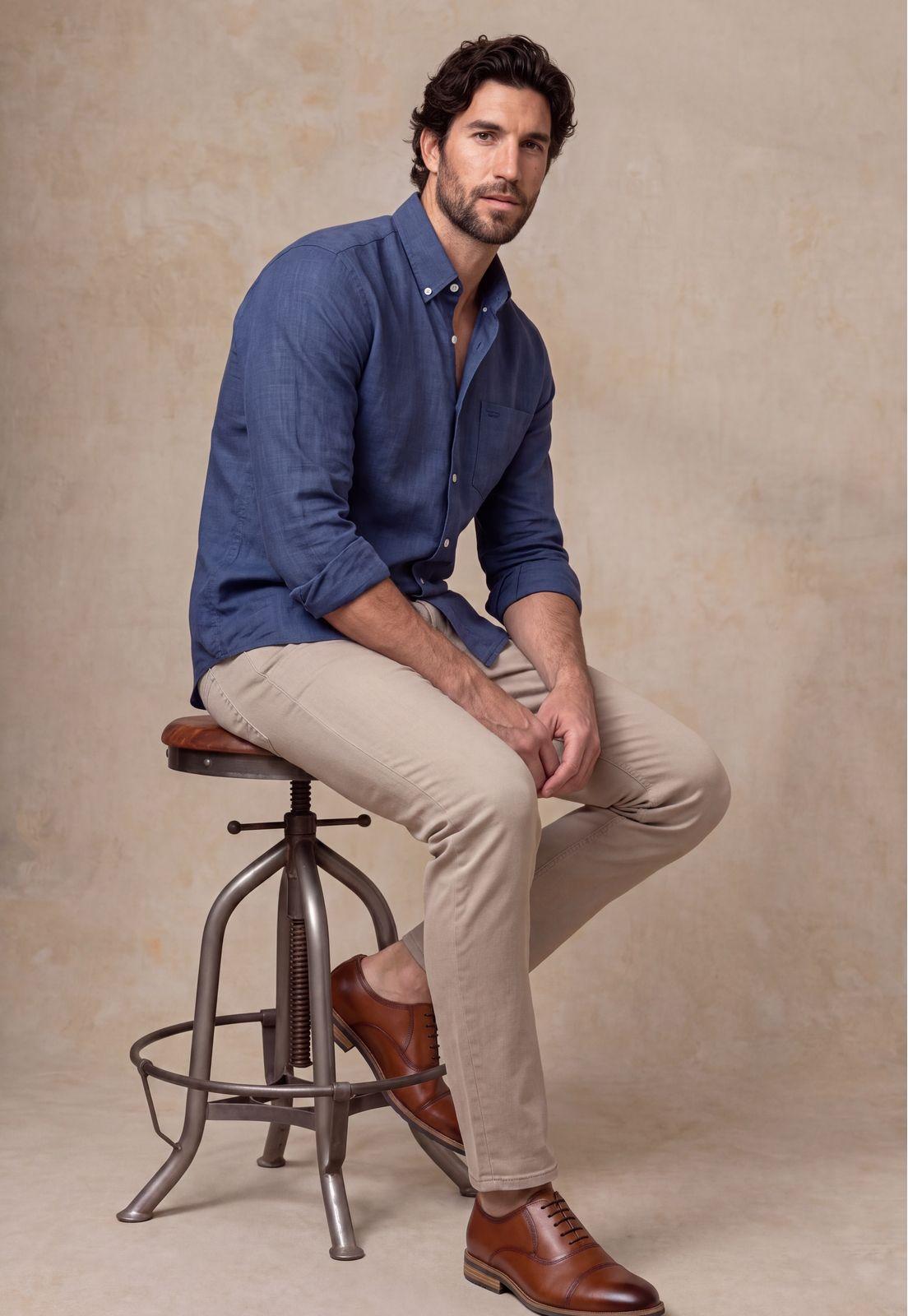 Camisa Sport Lino Melange Navy-4