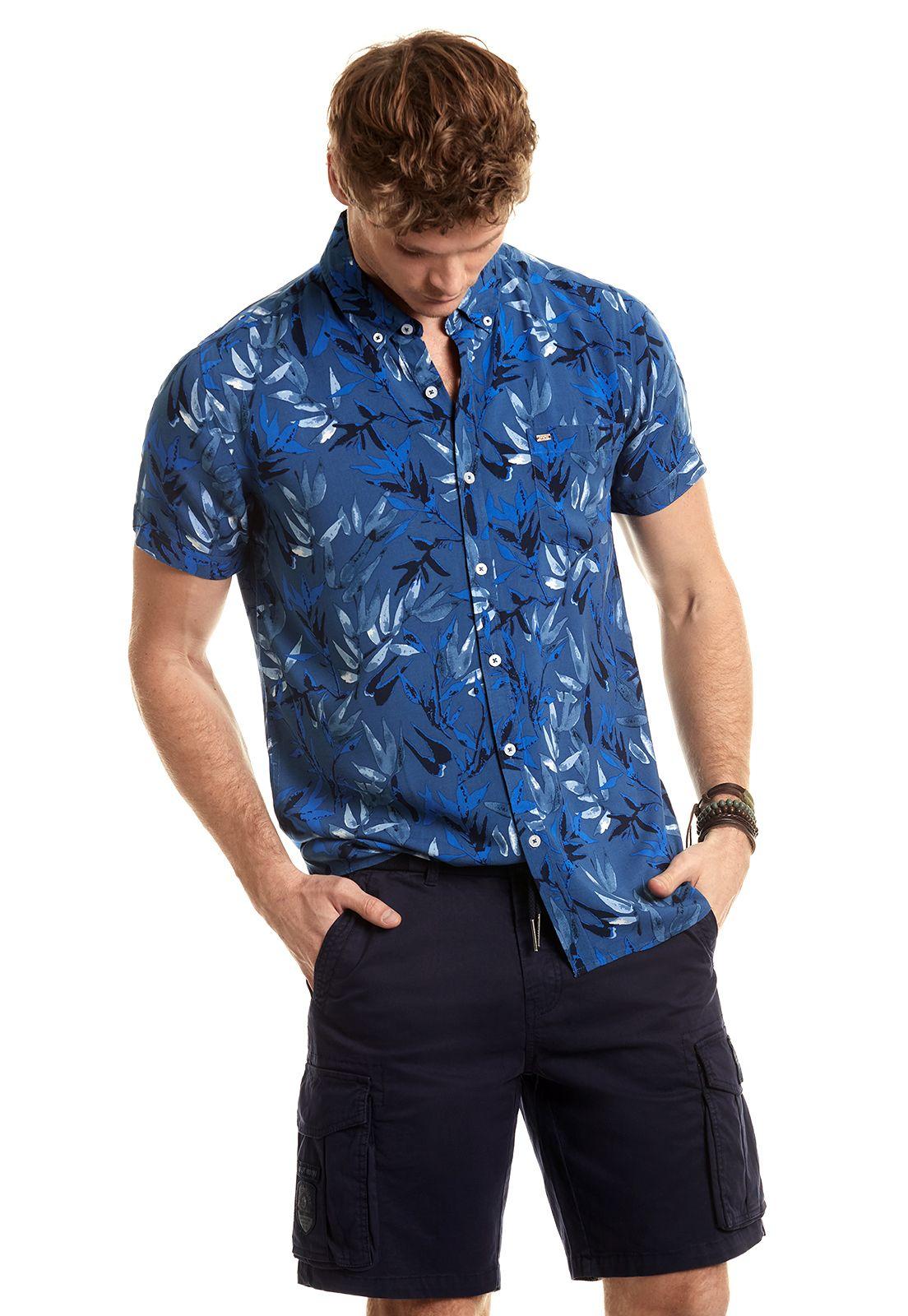 Camisa Estampada Hojas Fj Navy-0