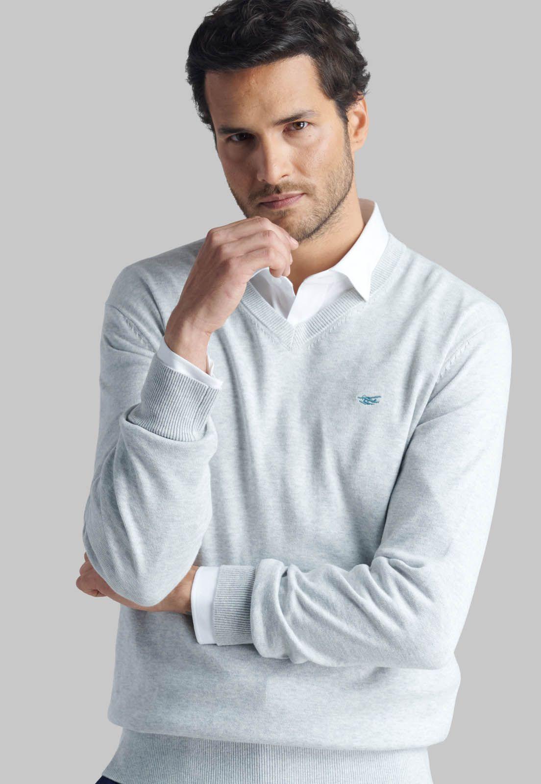 Sweater V Neck Melange Lt Grey-2