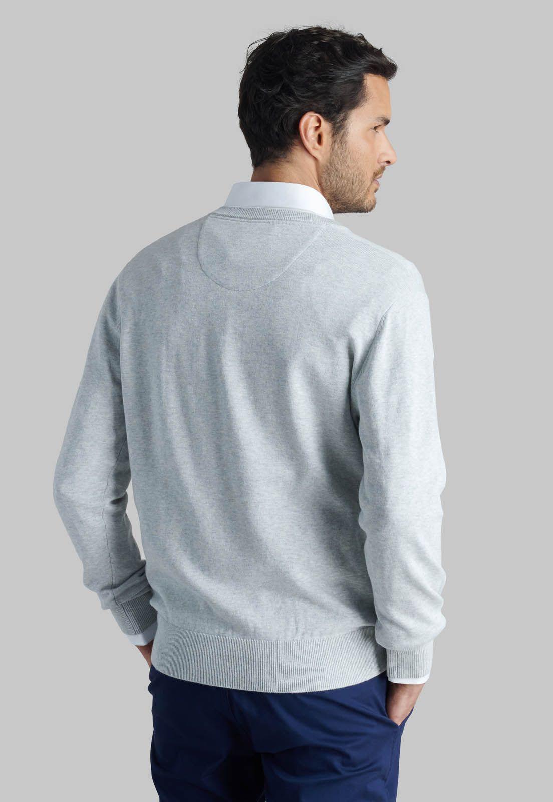 Sweater V Neck Melange Lt Grey-3