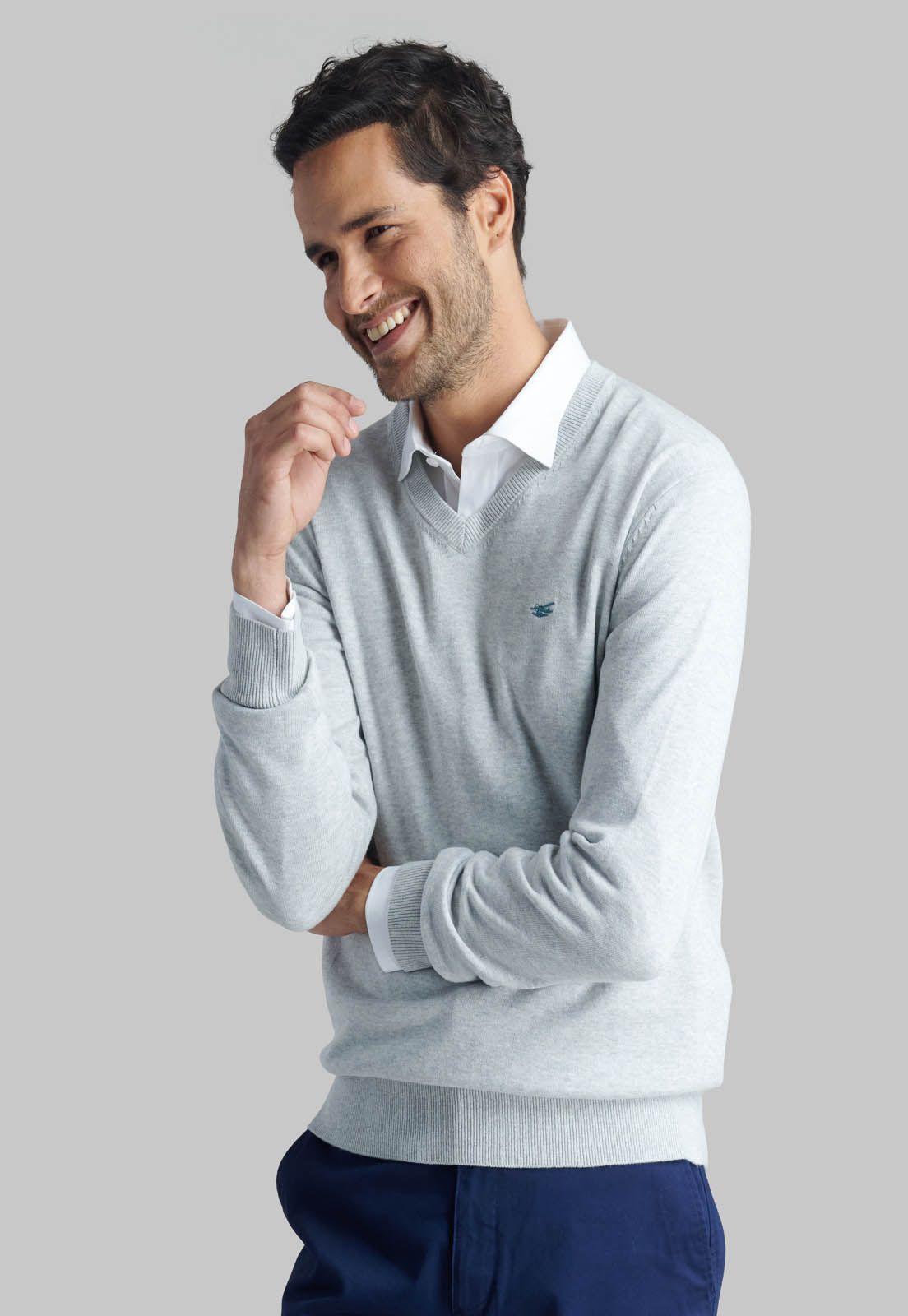 Sweater V Neck Melange Lt Grey-4