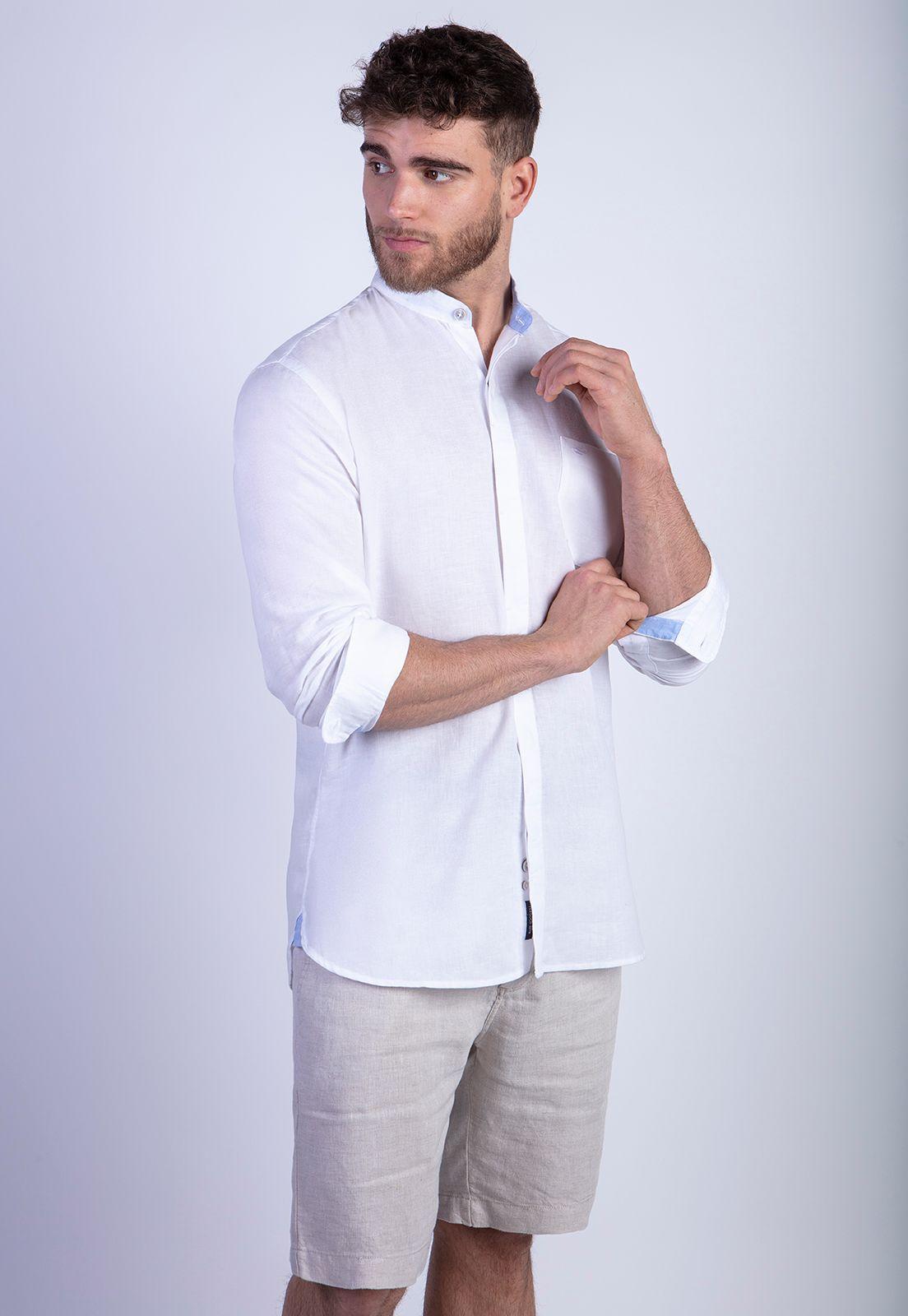 Camisa Lino White Cuello Mao-0
