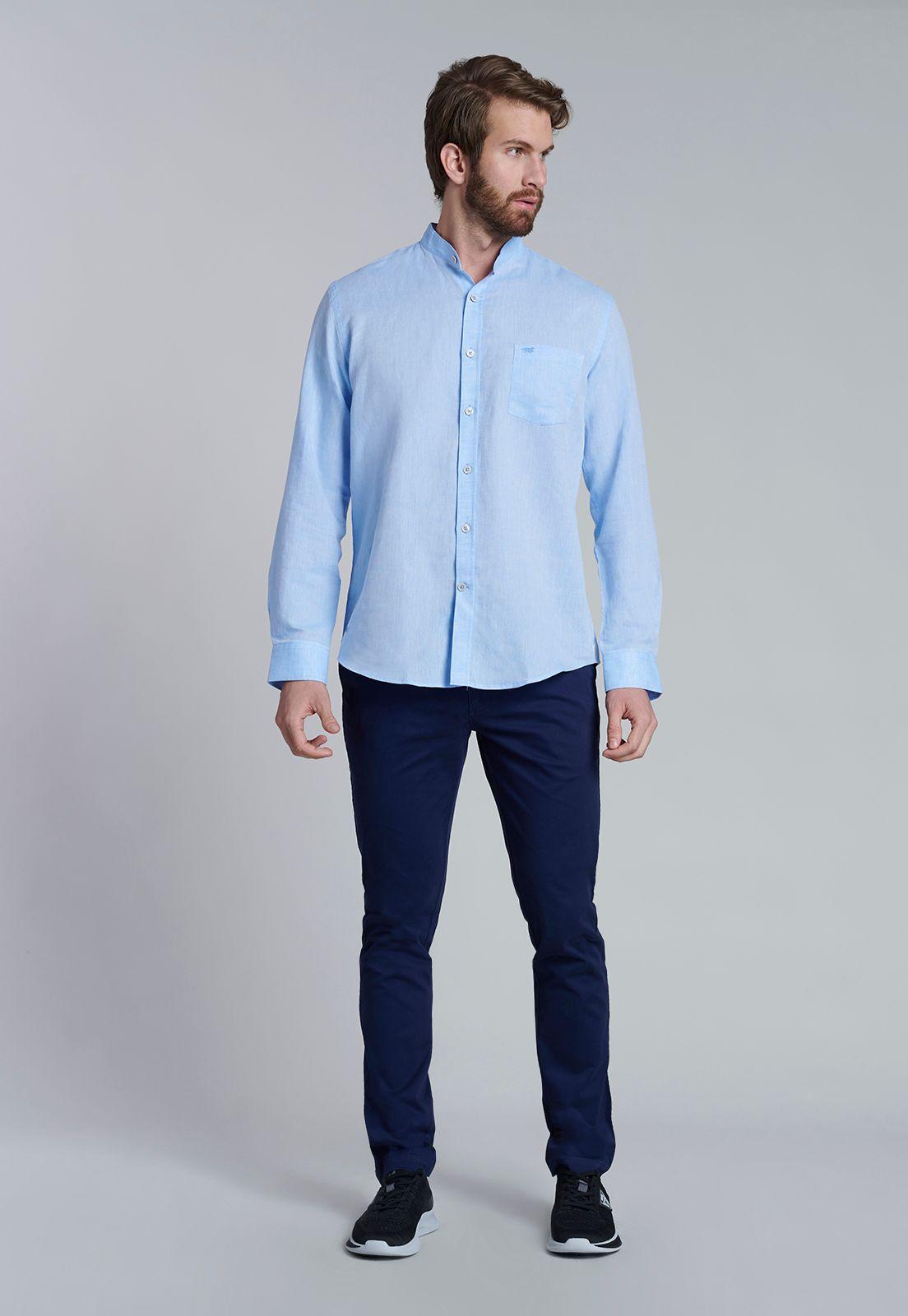 Camisa Lino Cuello Mao  F Sky-1