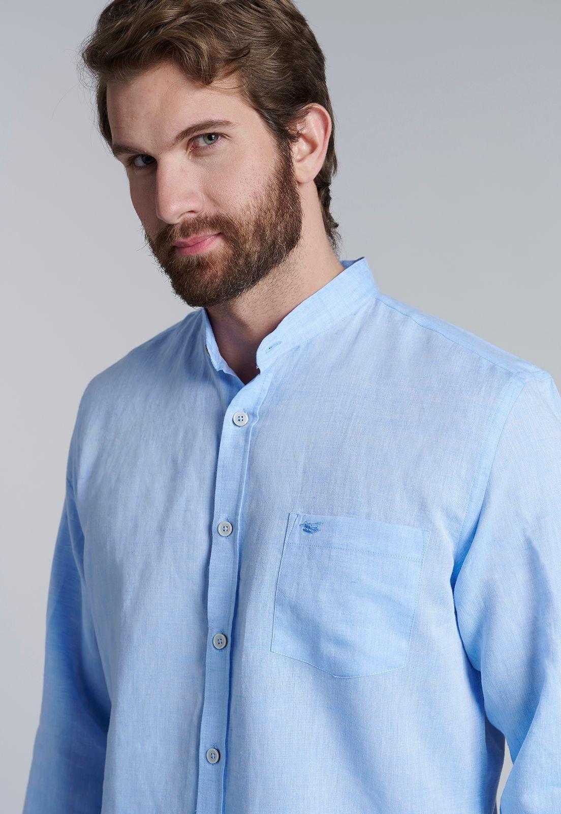 Camisa Lino Cuello Mao  F Sky-2