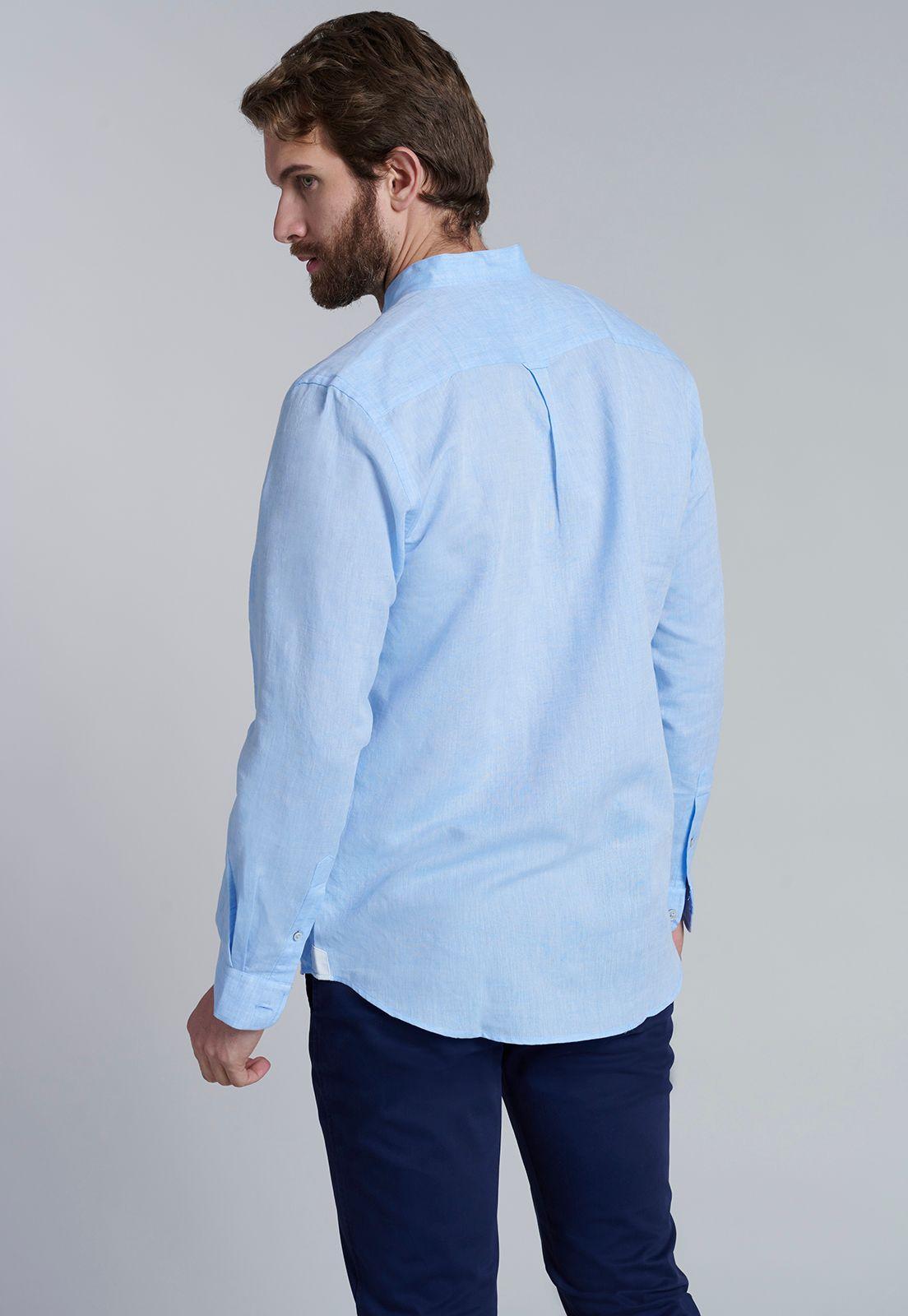 Camisa Lino Cuello Mao  F Sky-3