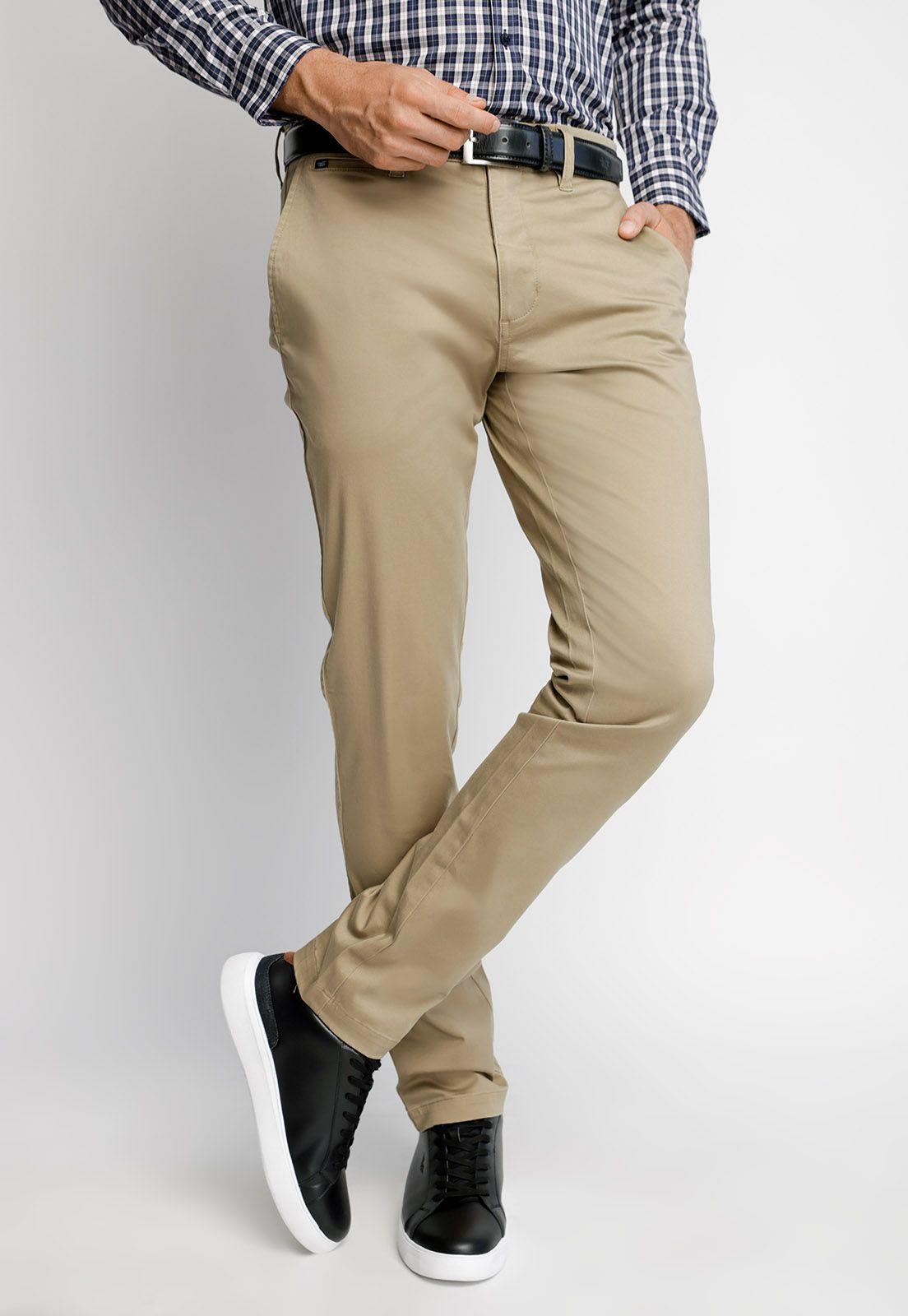 Pantalón Twill Sin Pliegues Slim L/33 Khaki-0