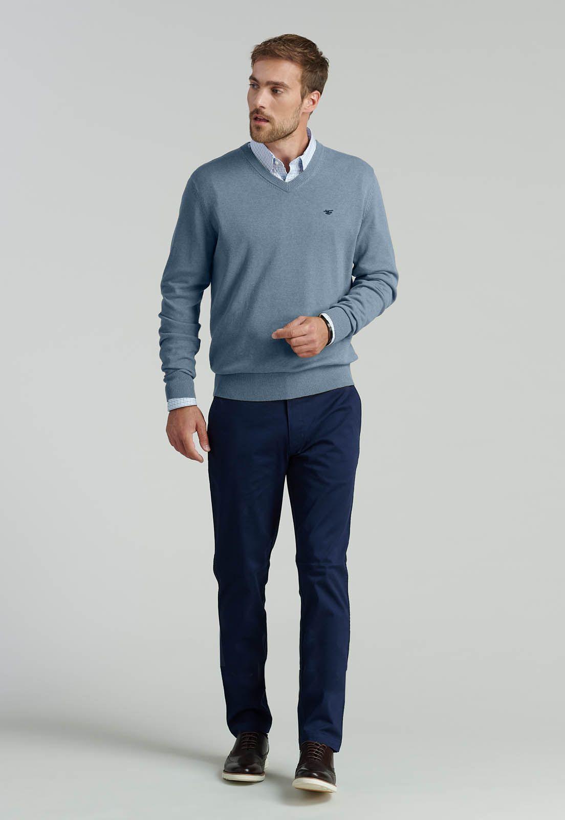 Sweater V Neck Melange F Smart Casual Lt Blue-1