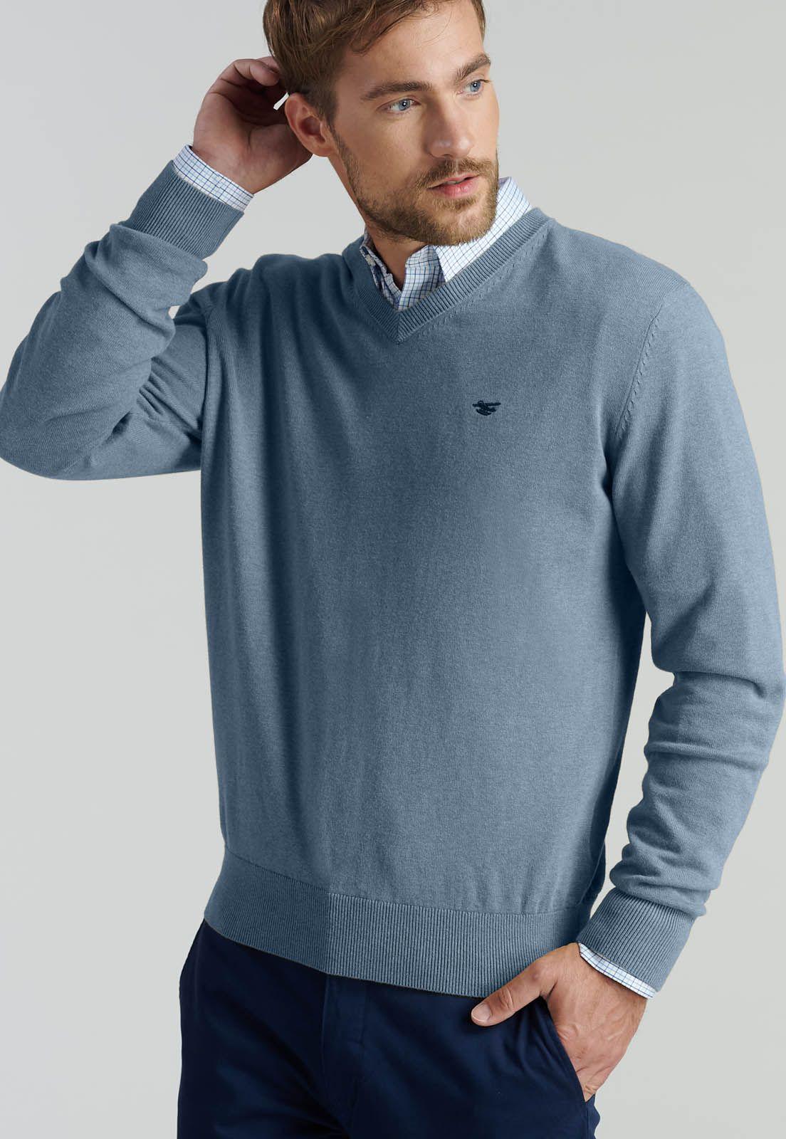 Sweater V Neck Melange F Smart Casual Lt Blue-4