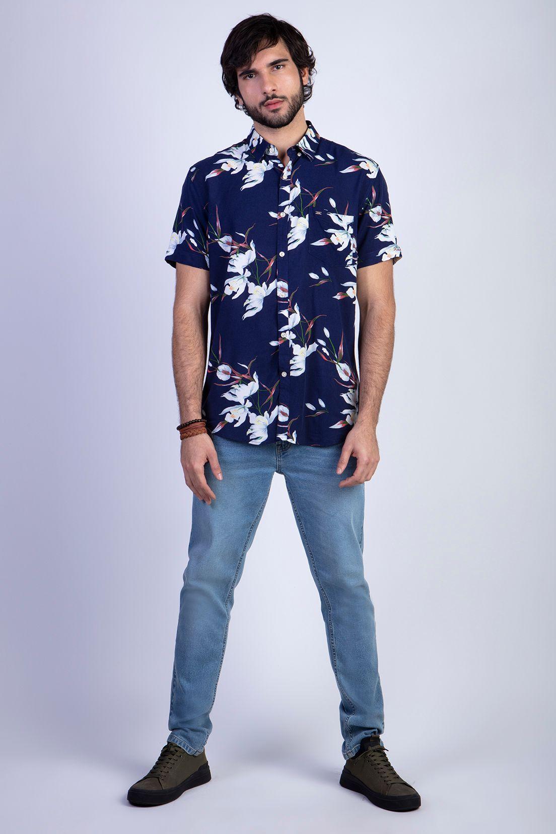 Camisa Estampada Flores Fj Navy-2
