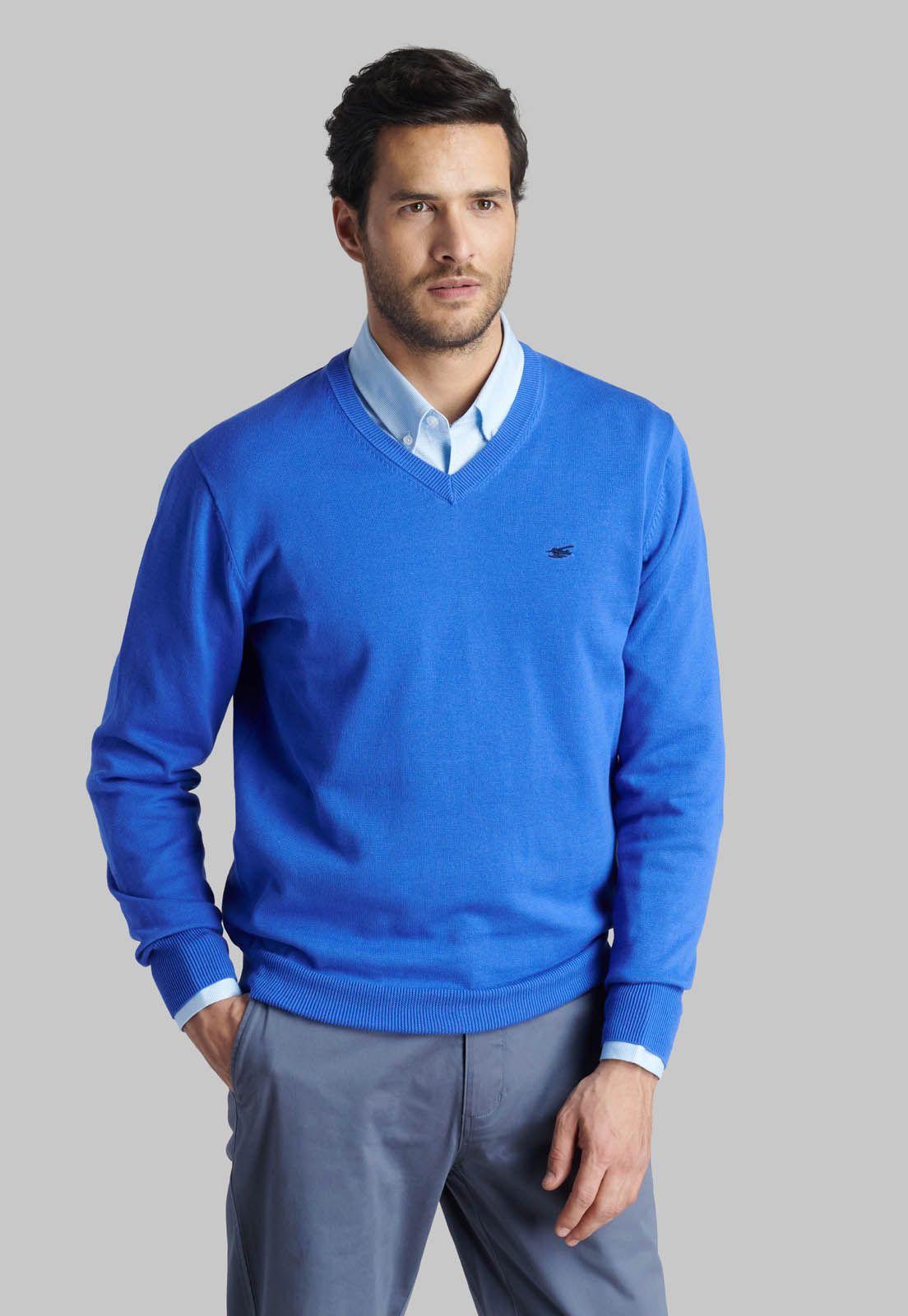 Sweater V Neck Solido Indigo-0
