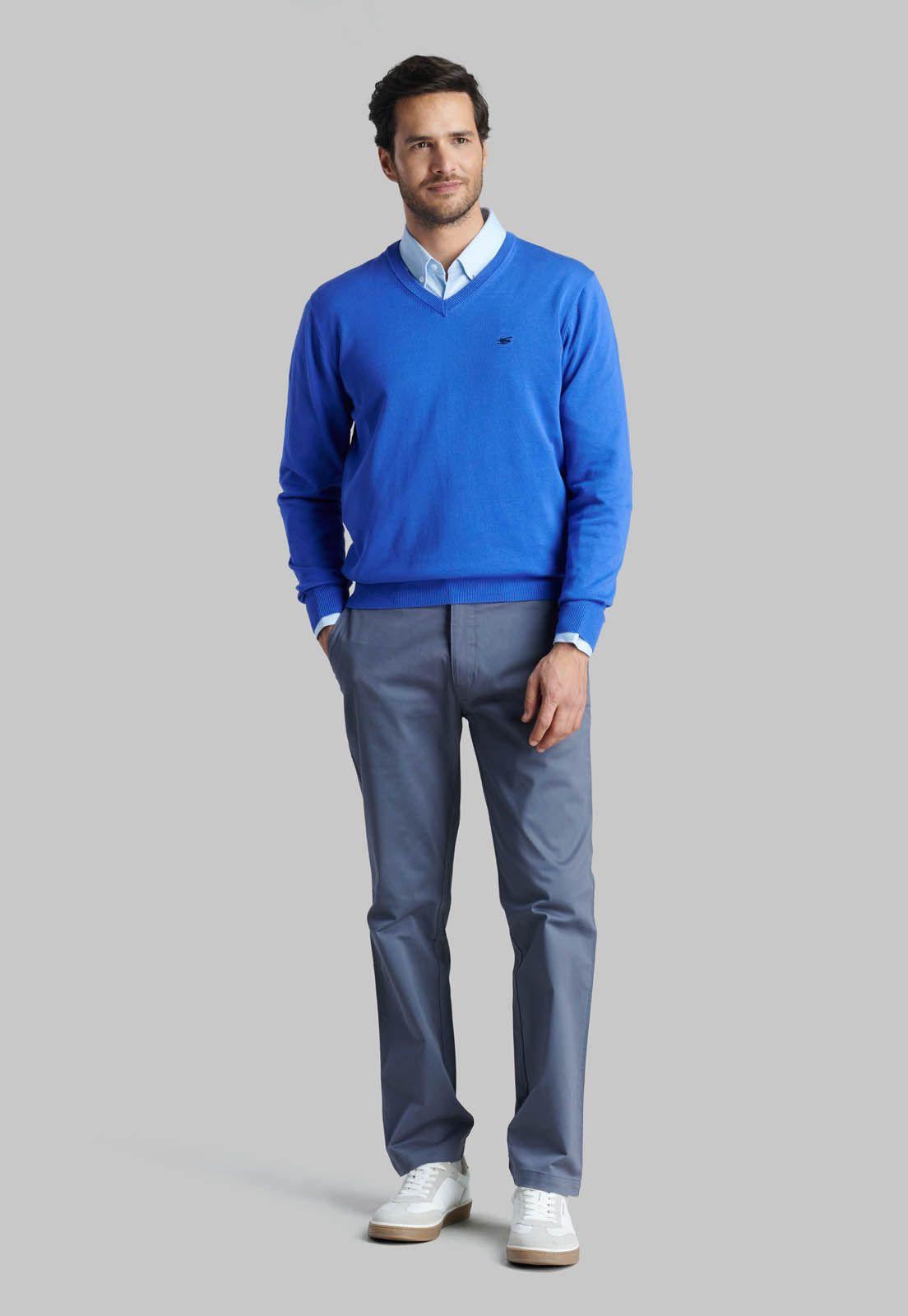 Sweater V Neck Solido Indigo-1