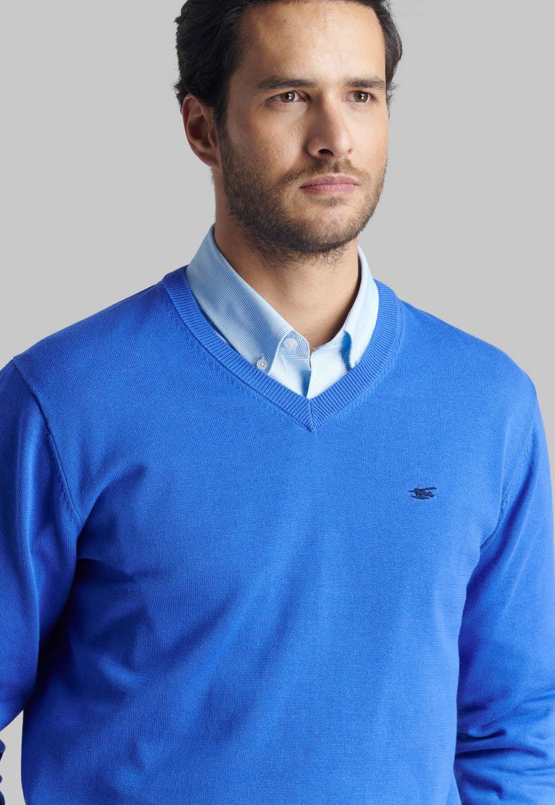 Sweater V Neck Solido Indigo-2