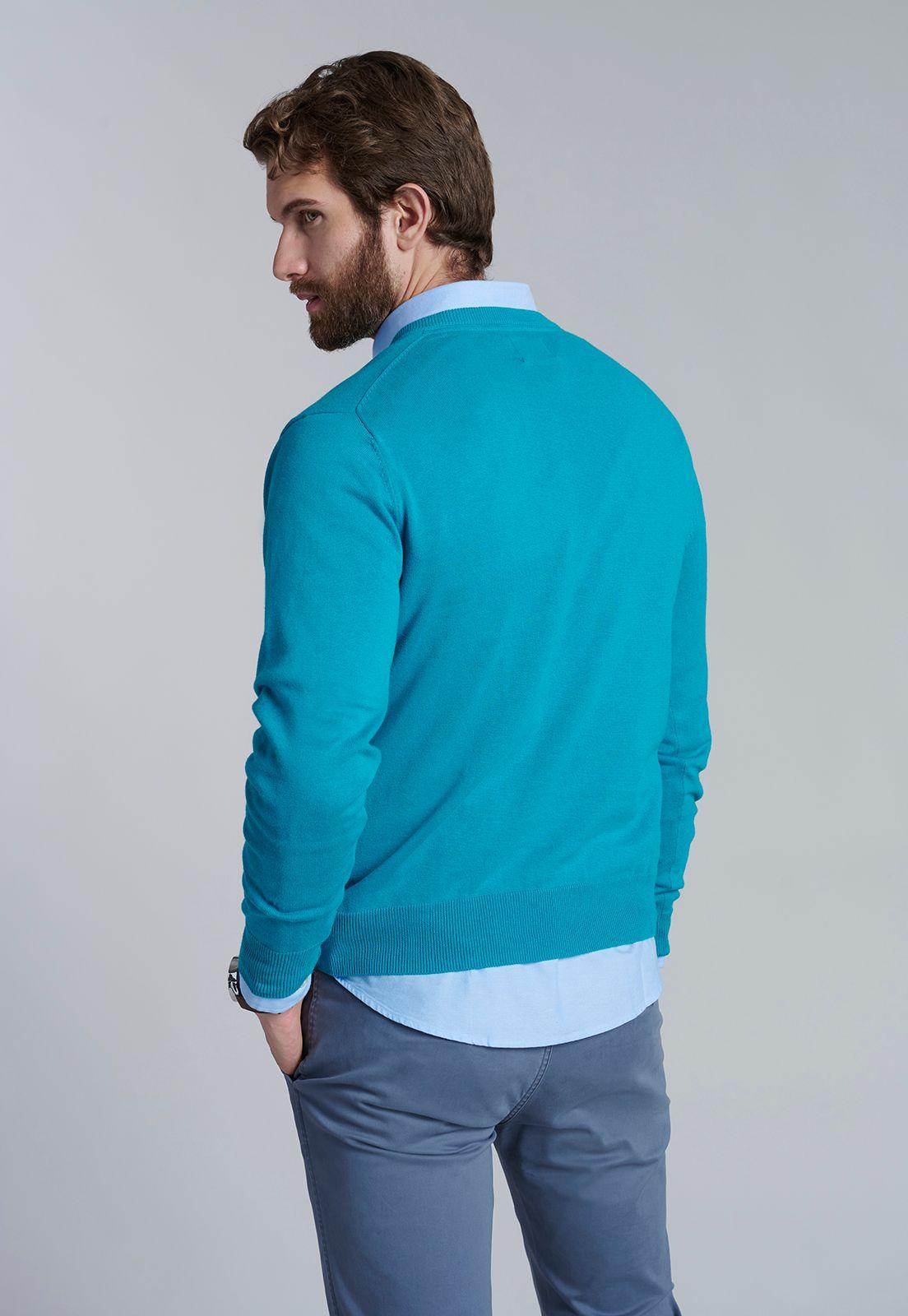 Sweater V Neck Solido F Turquoise-3