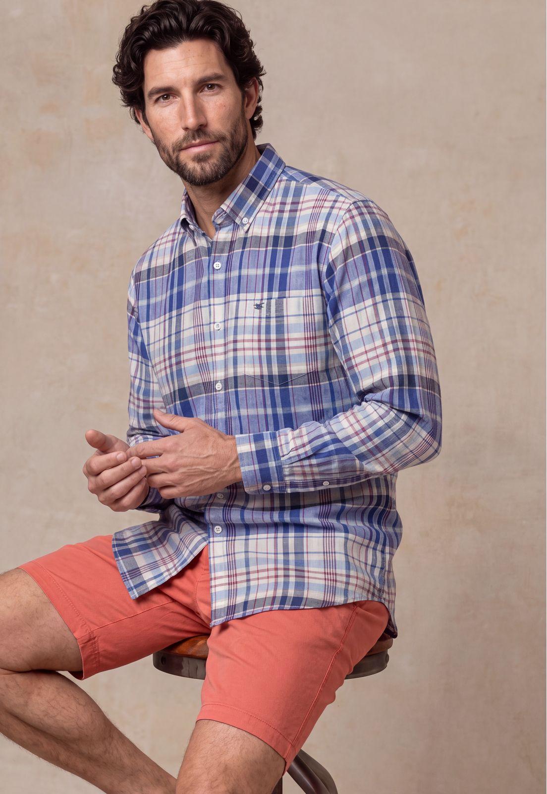 Camisa Lino Check Clovis Blue-4