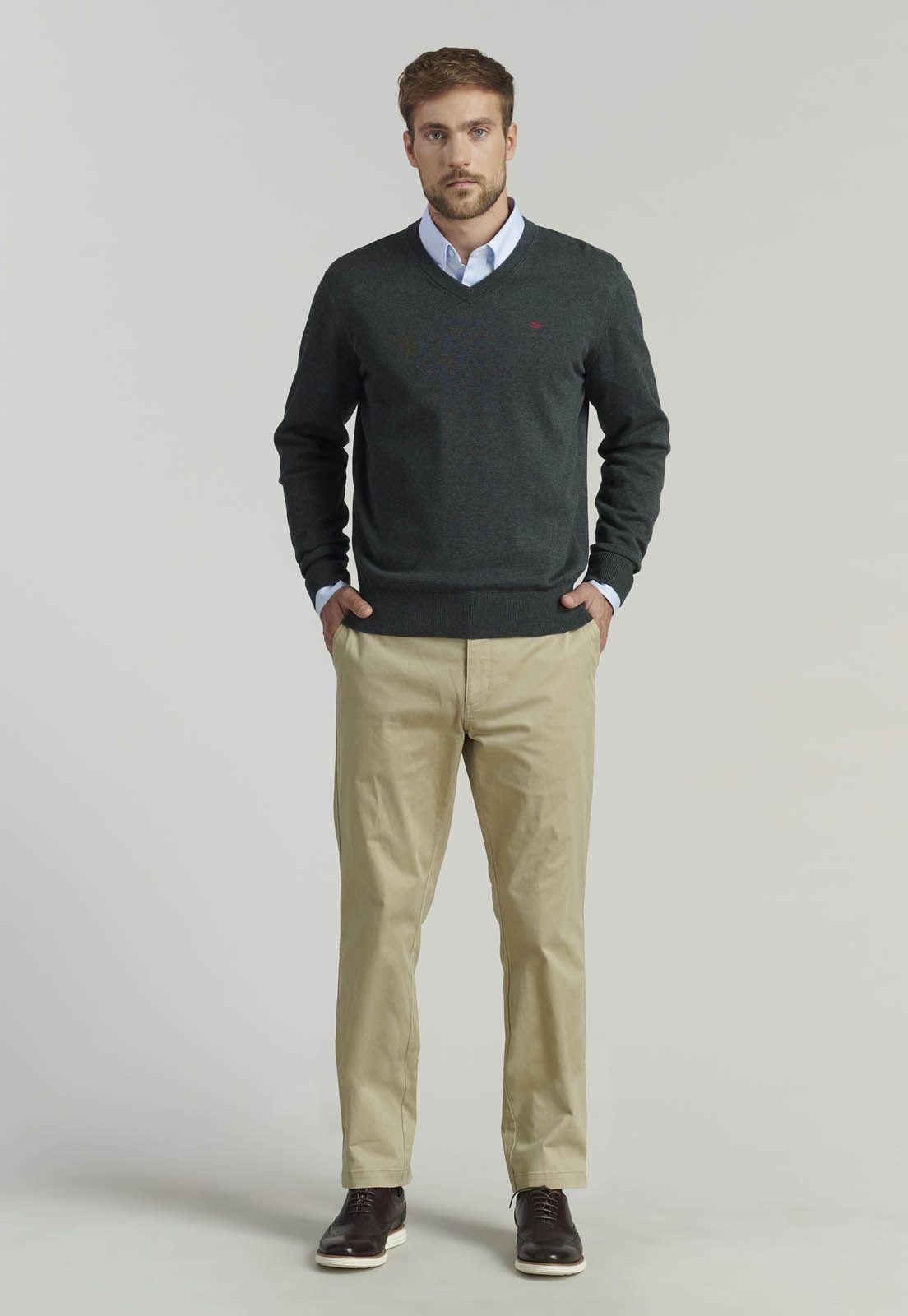 Sweater V Neck Melange F Smart Casual Graphite-1
