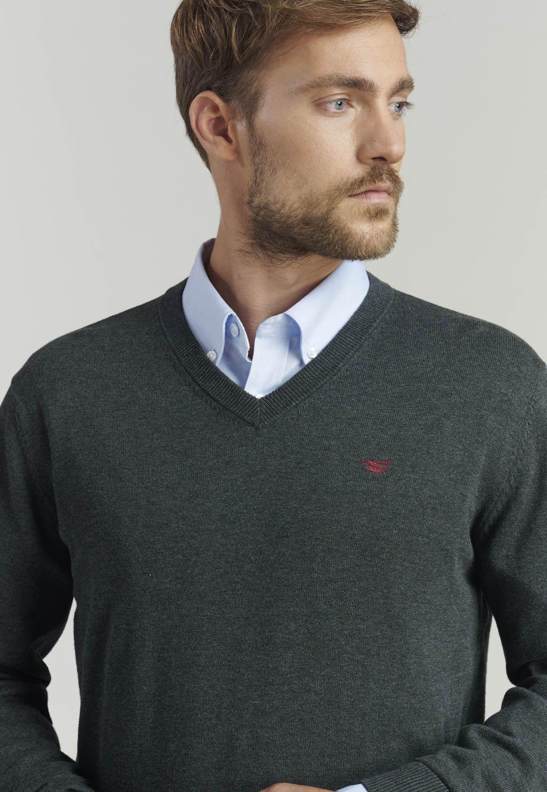 Sweater V Neck Melange F Smart Casual Graphite-2