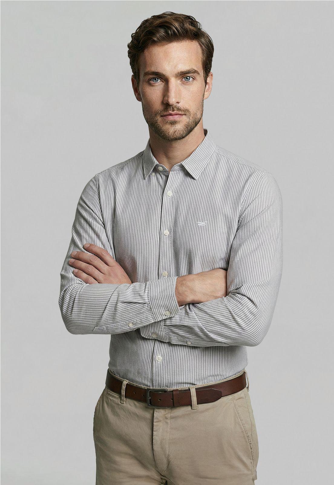Camisa Sport Oxford Listada Grey-0