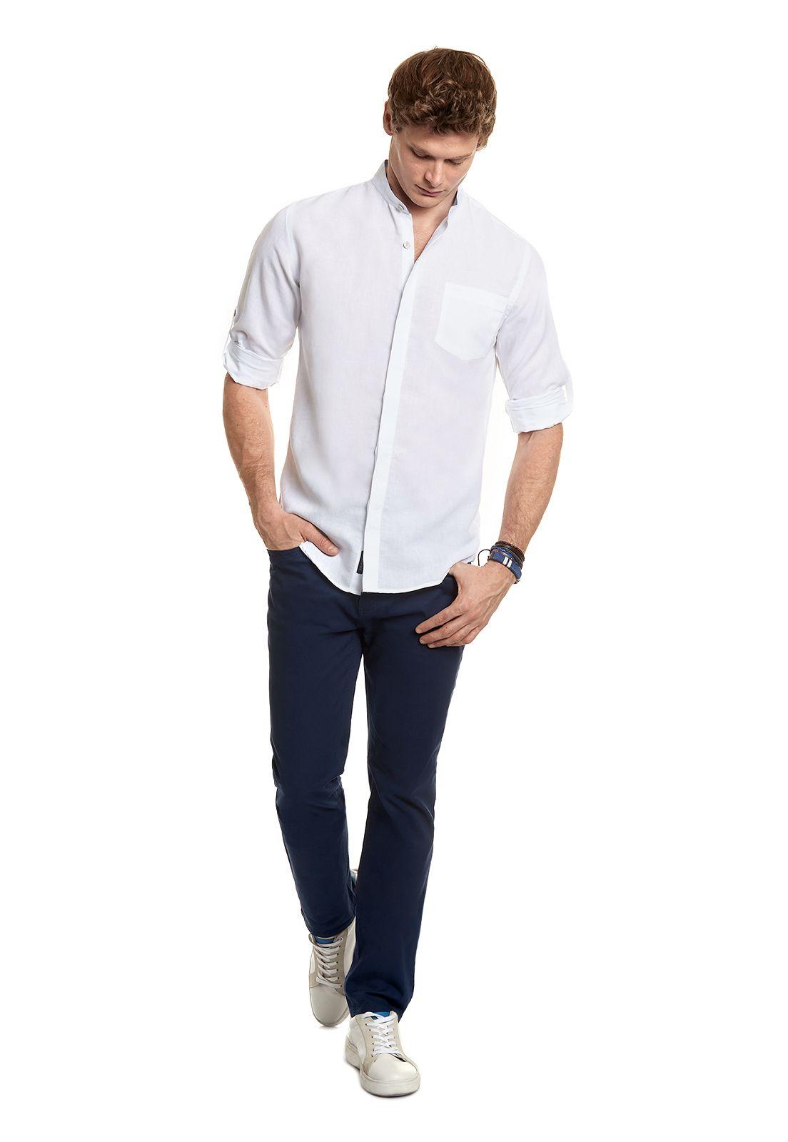 Camisa Lino Cuello Mao F White-1