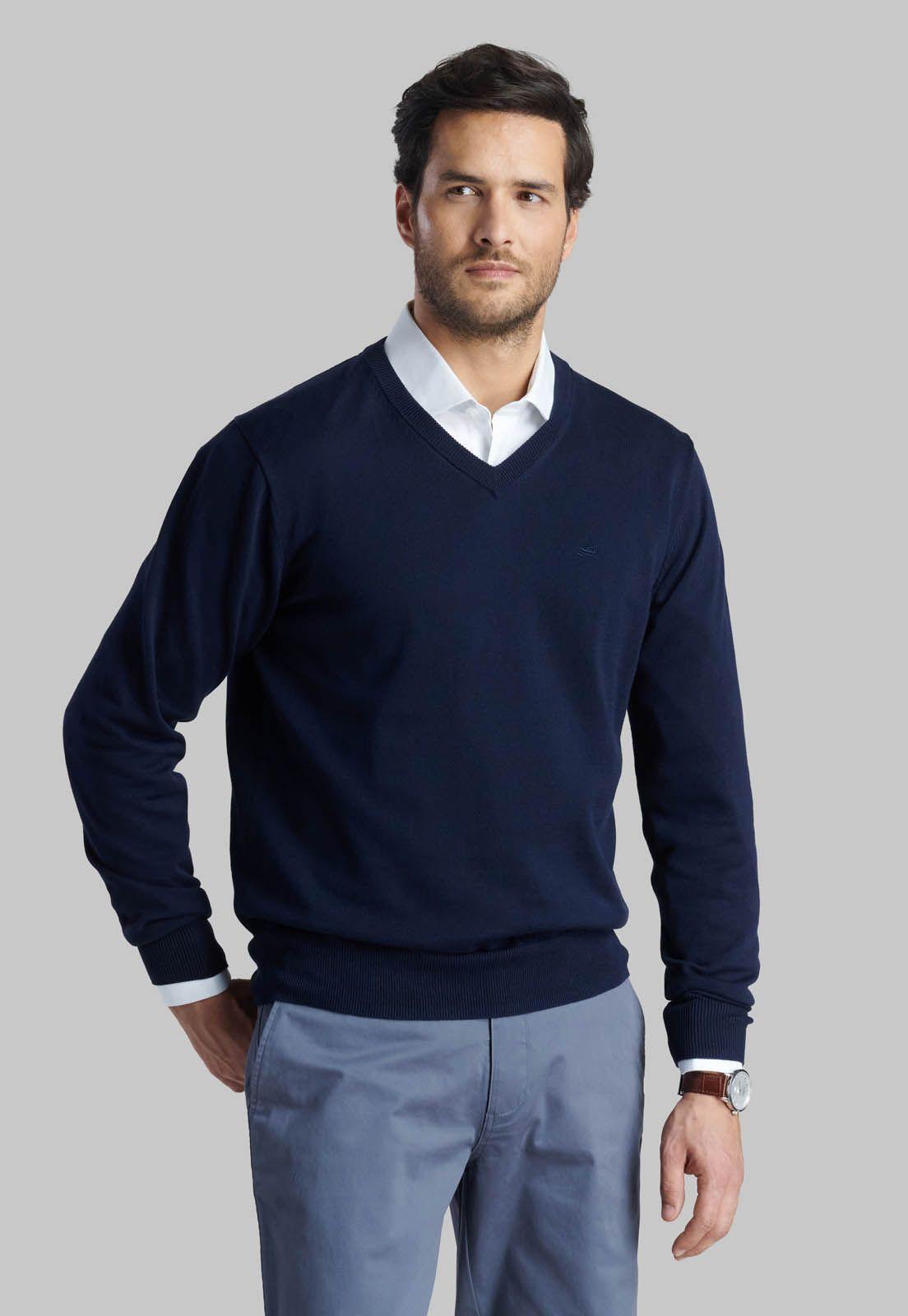 Sweater V Neck Solido Navy-0