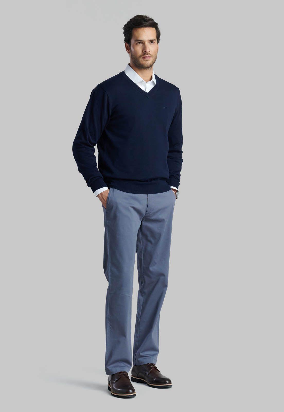 Sweater V Neck Solido Navy-1