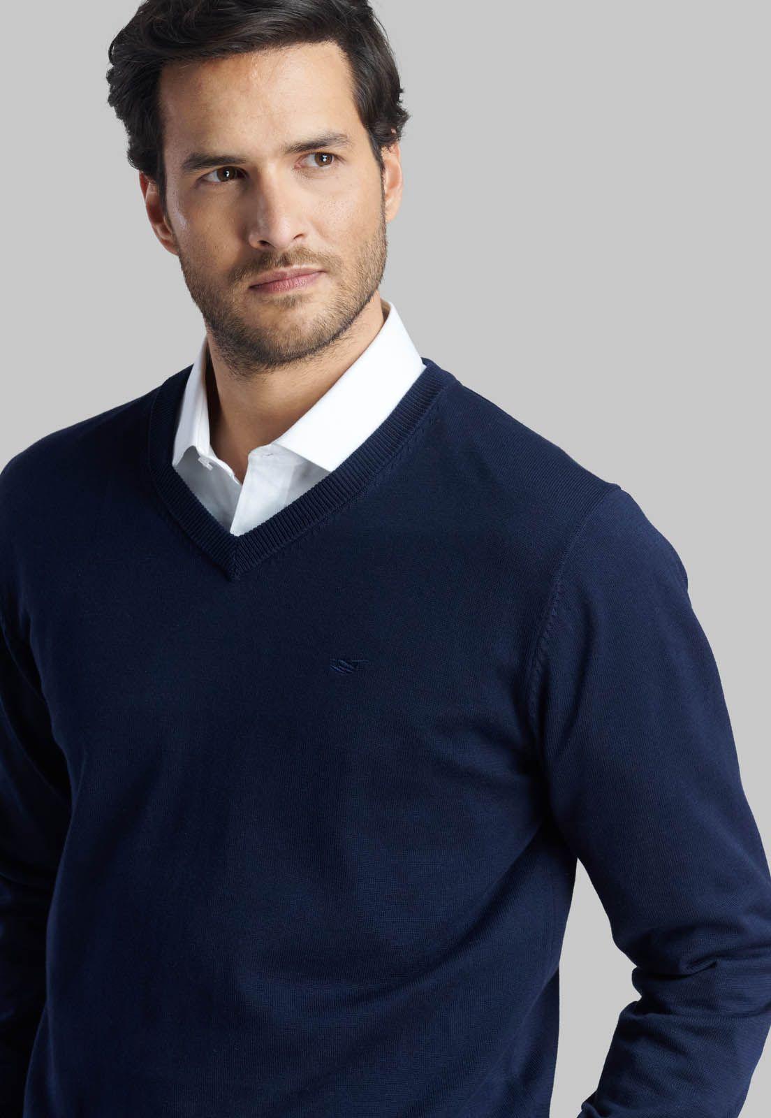 Sweater V Neck Solido Navy-2