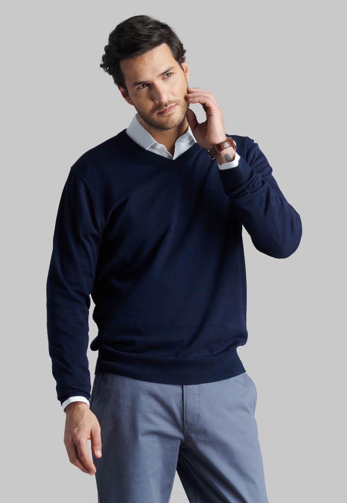 Sweater V Neck Solido Navy-4