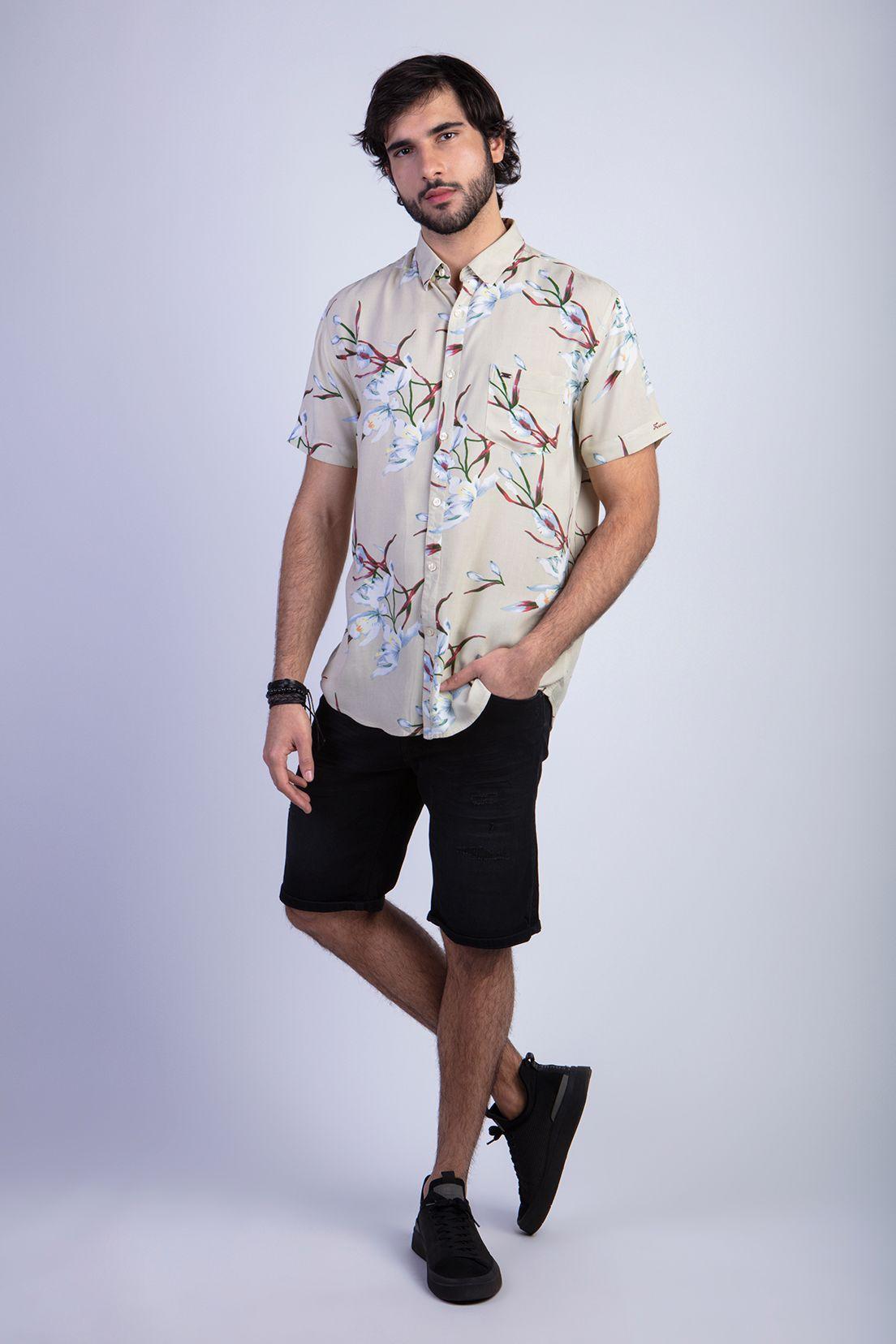 Camisa Estampada Flores Fj Khaki-2