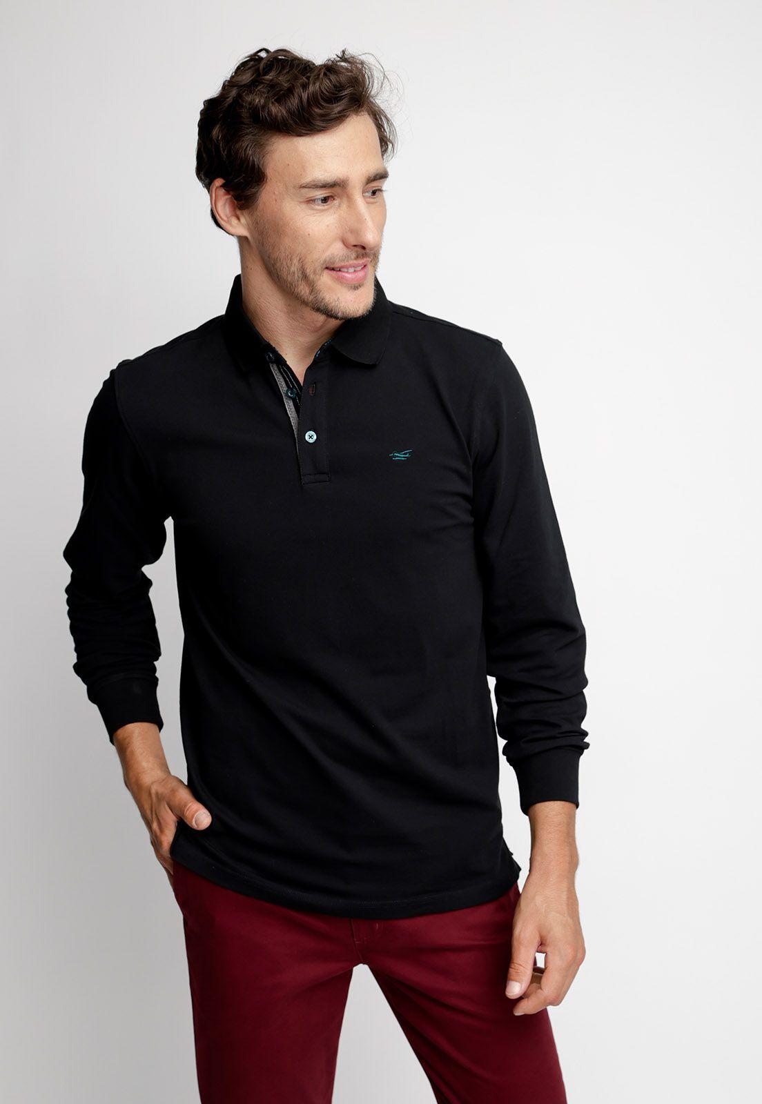 Polera Polo Básica Manga Larga Black-0