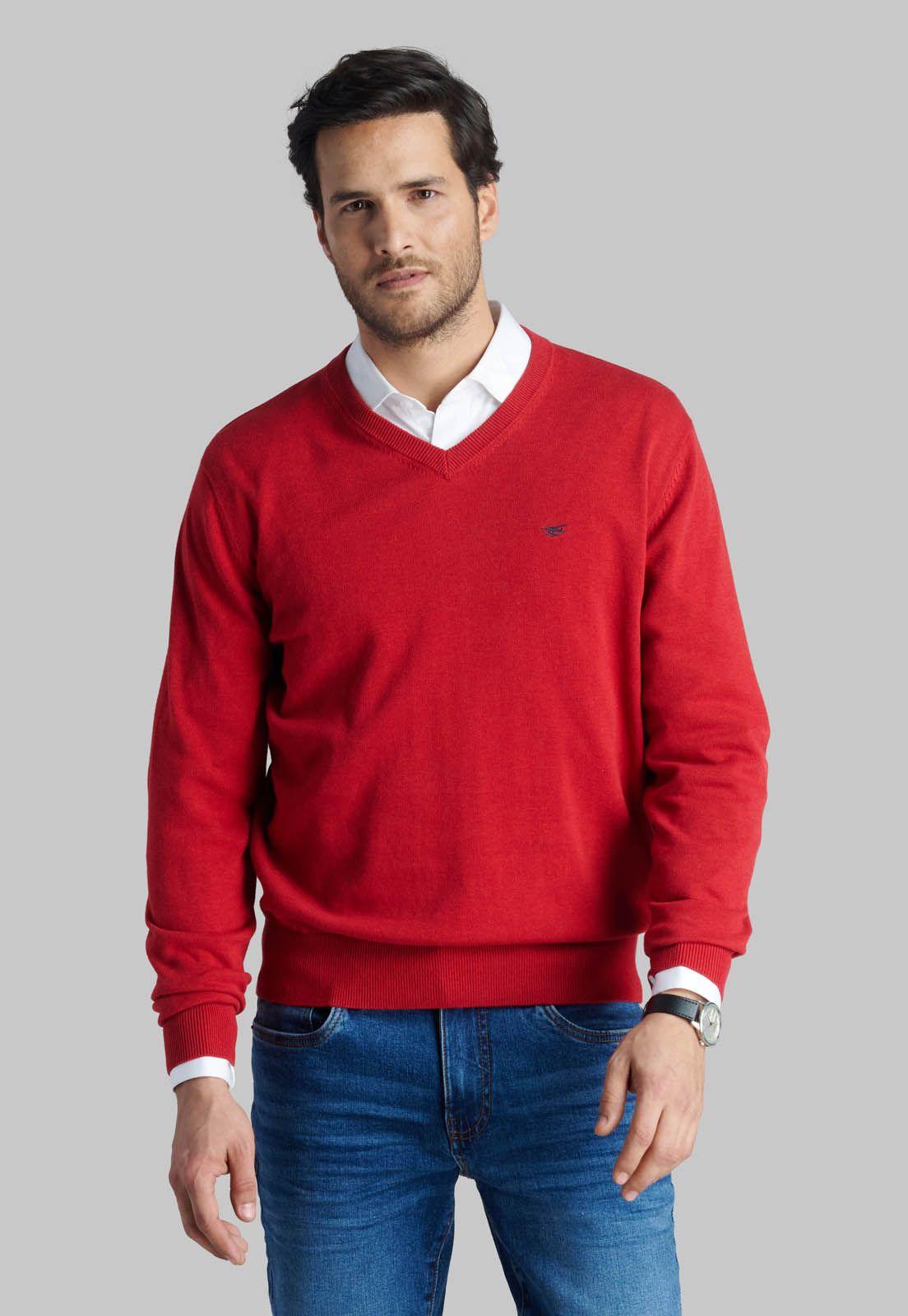 Sweater V Neck Melange Red-0
