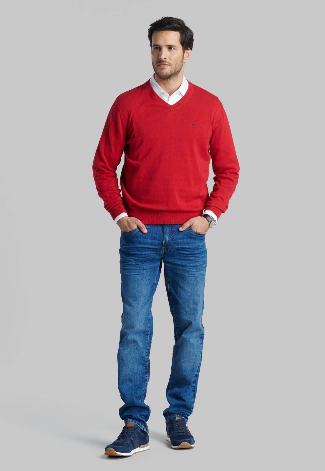 Sweater V Neck Melange Red-1
