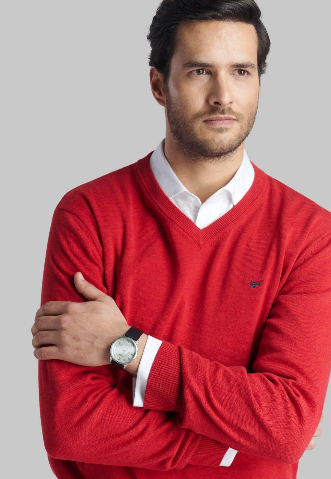 Sweater V Neck Melange Red-2