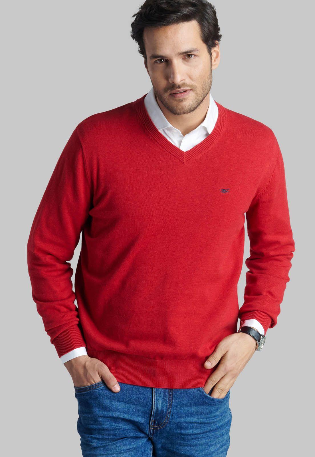 Sweater V Neck Melange Red-4