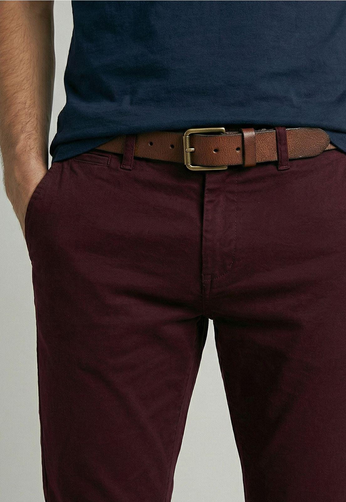 Pantalón Twill Slim /33 Wine-2