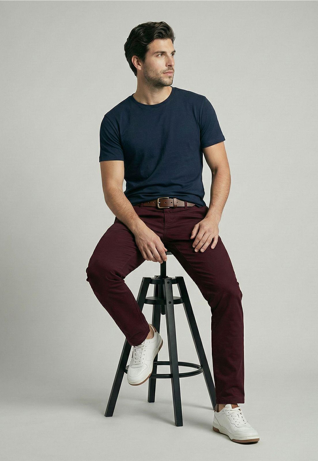 Pantalón Twill Slim /33 Wine-4