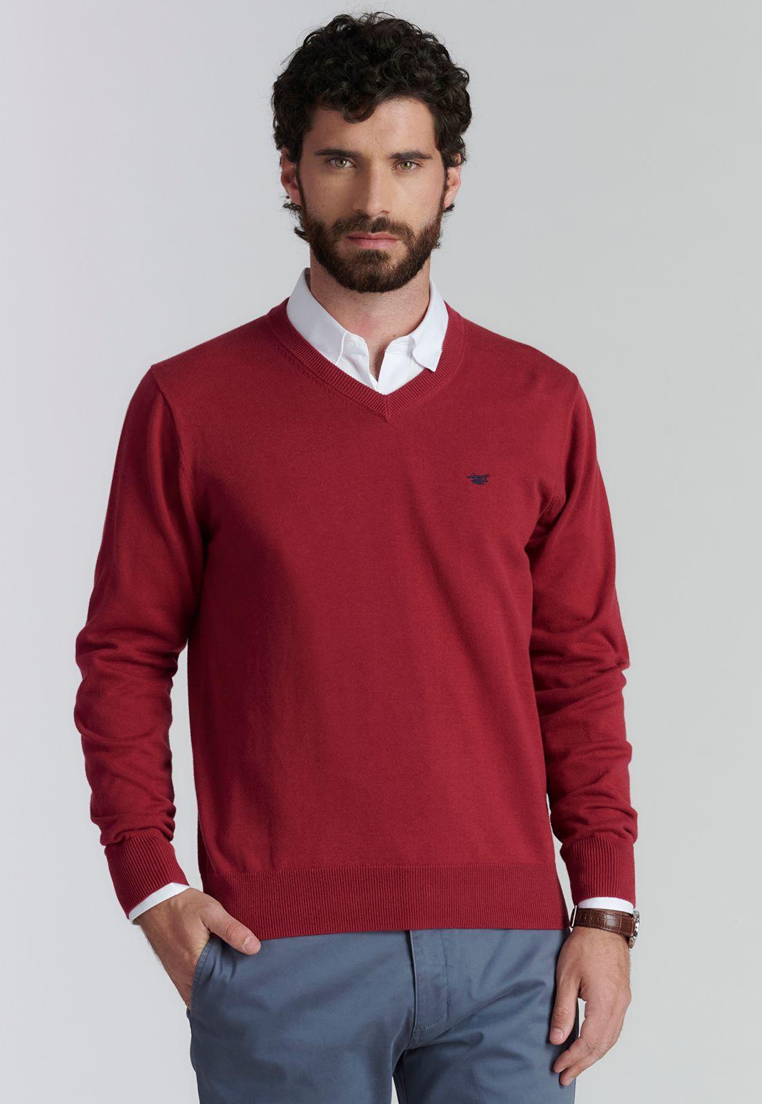 Sweater V Neck Solido F Smart Casual Burgundy-0