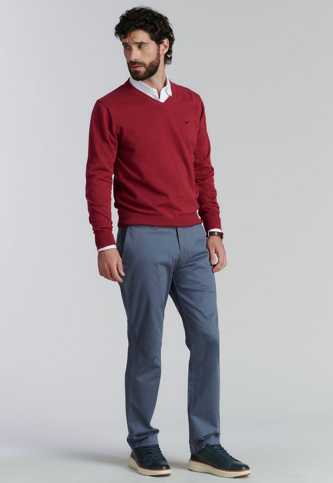 Sweater V Neck Solido F Smart Casual Burgundy-1