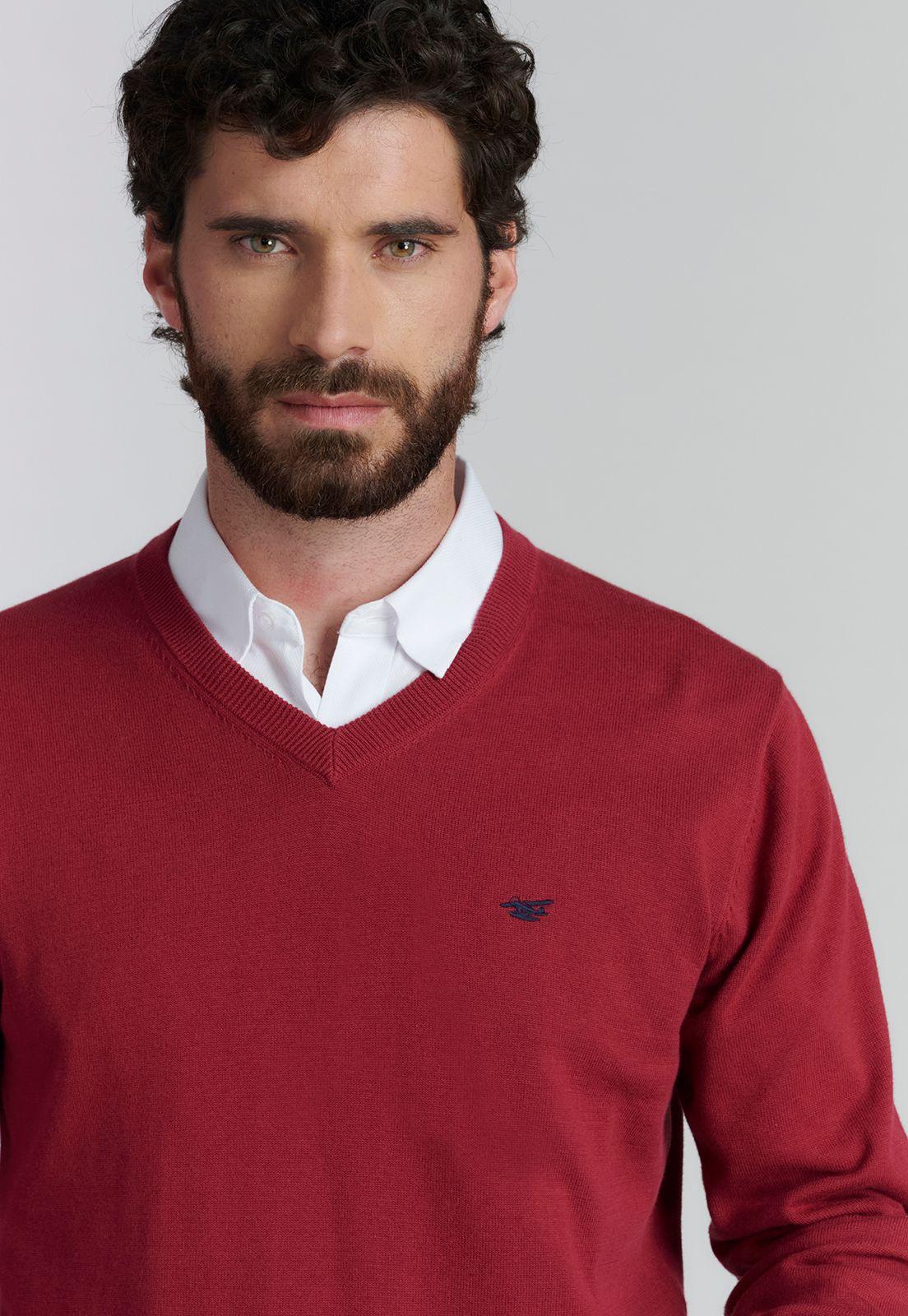 Sweater V Neck Solido F Smart Casual Burgundy-2